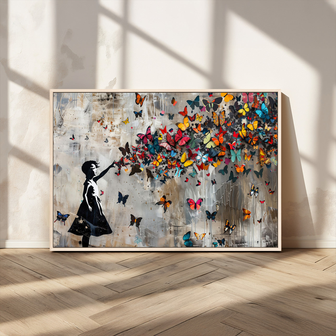 MGV-FC-36X24 - Banksy Butterfly Girl Wall Art | 3-Piece Butterfly Girl Canvas