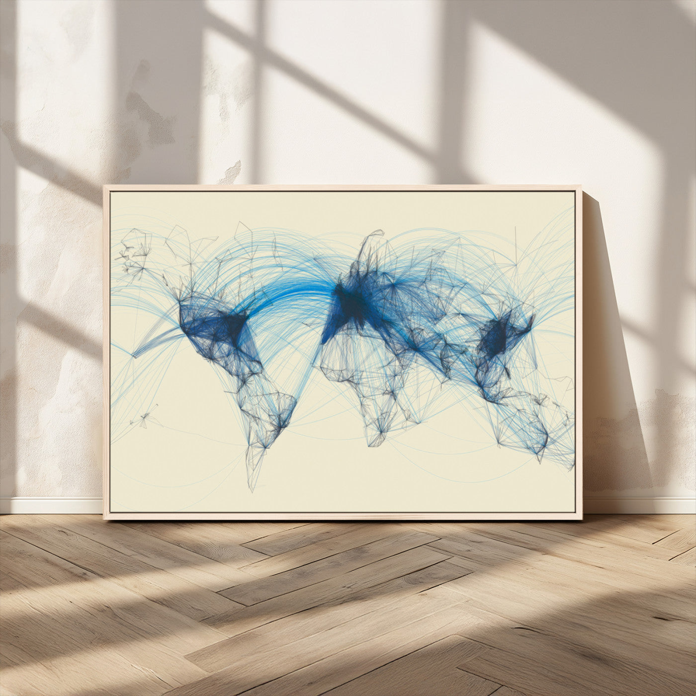MGV-FC-36X24 - Flight Routes Map art Air Traffic Avi World Map with Blue Connections Canvas Wall Art – Modern