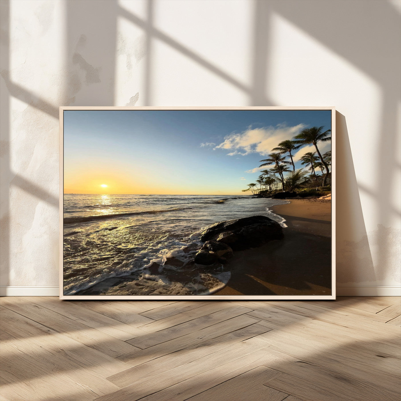 MGV-FC-36X24 - Tropical Beach Wall Art - Stunning Ocean Sunset Canvas Print with Palm Tree Design for Relaxing and