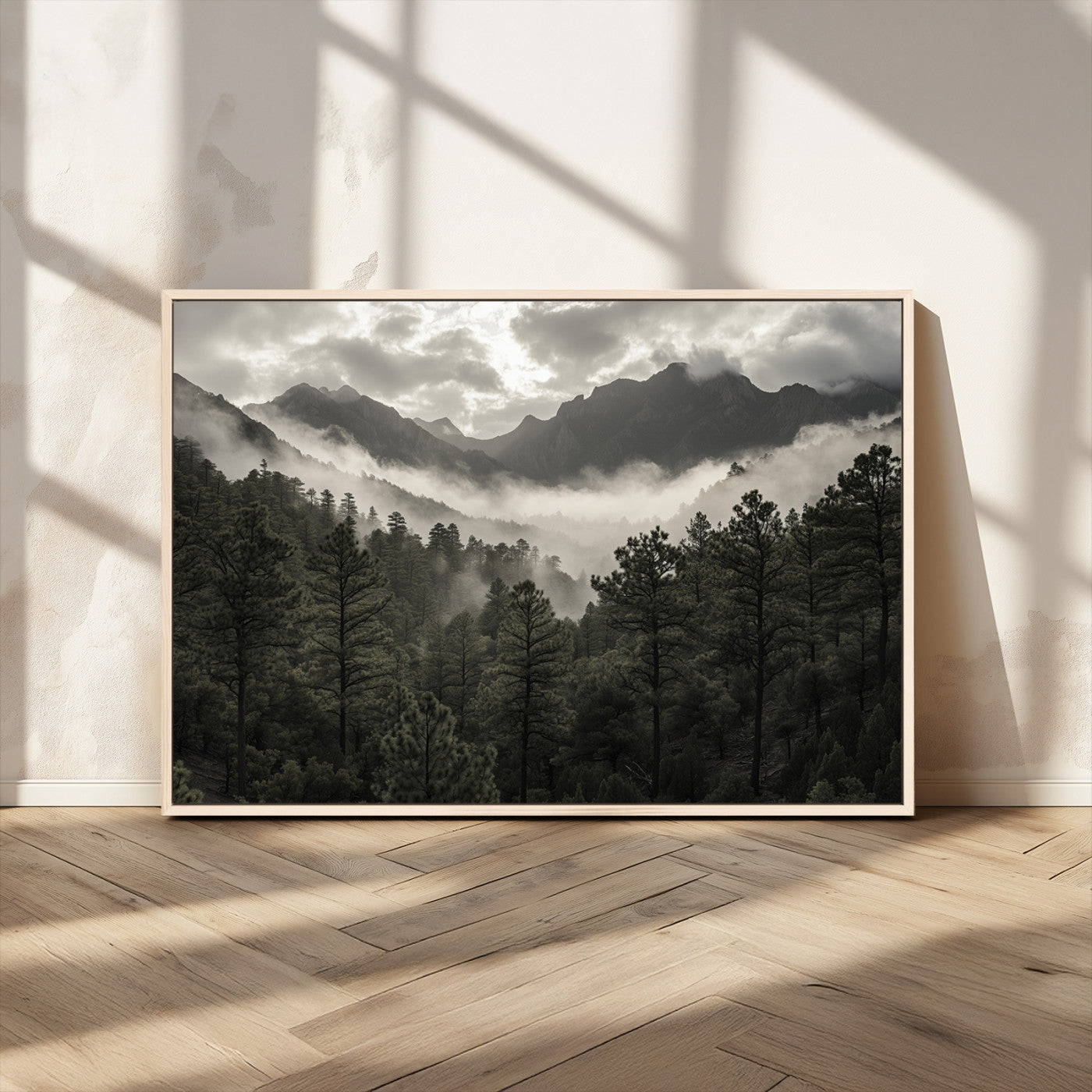 MGV-FC-36X24 - Misty Mountain Forest Wall Art – Canvas Print of Cloudy Peaks, Tranquil Pines, Enchanted Landscape, Majestic Nature Decor for Home or Office