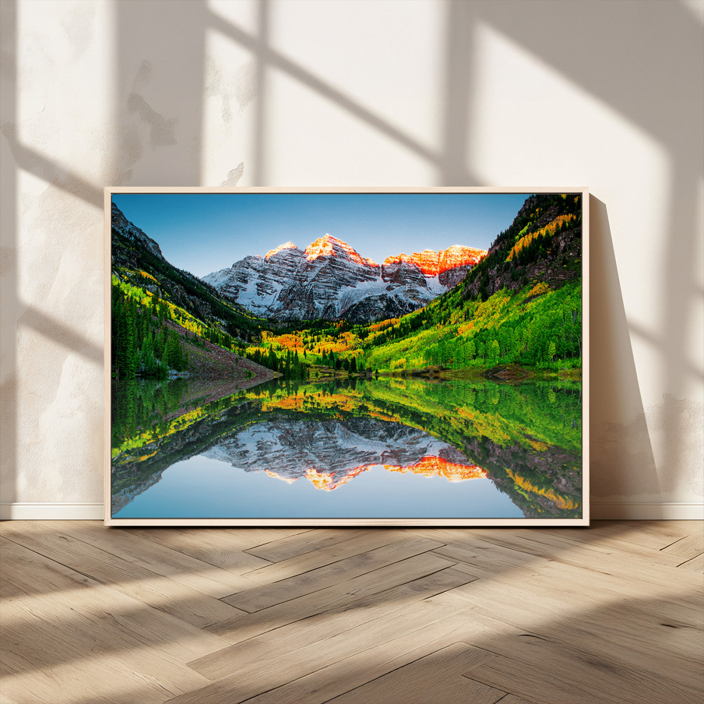 MGV-FC-36X24 - Maroon Bells Lake Print Wall Art – Majestic Colorado Mountain Landscape, Autumn Reflection,