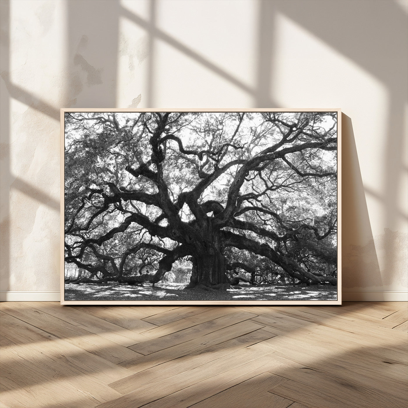 MGV-FC-36X24 - Ancient Oak Wall Art Canvas Print, Framed Twisted Branches Art Picture Print, Gnarled Tree Perfect Moody Nature Decor Artwork