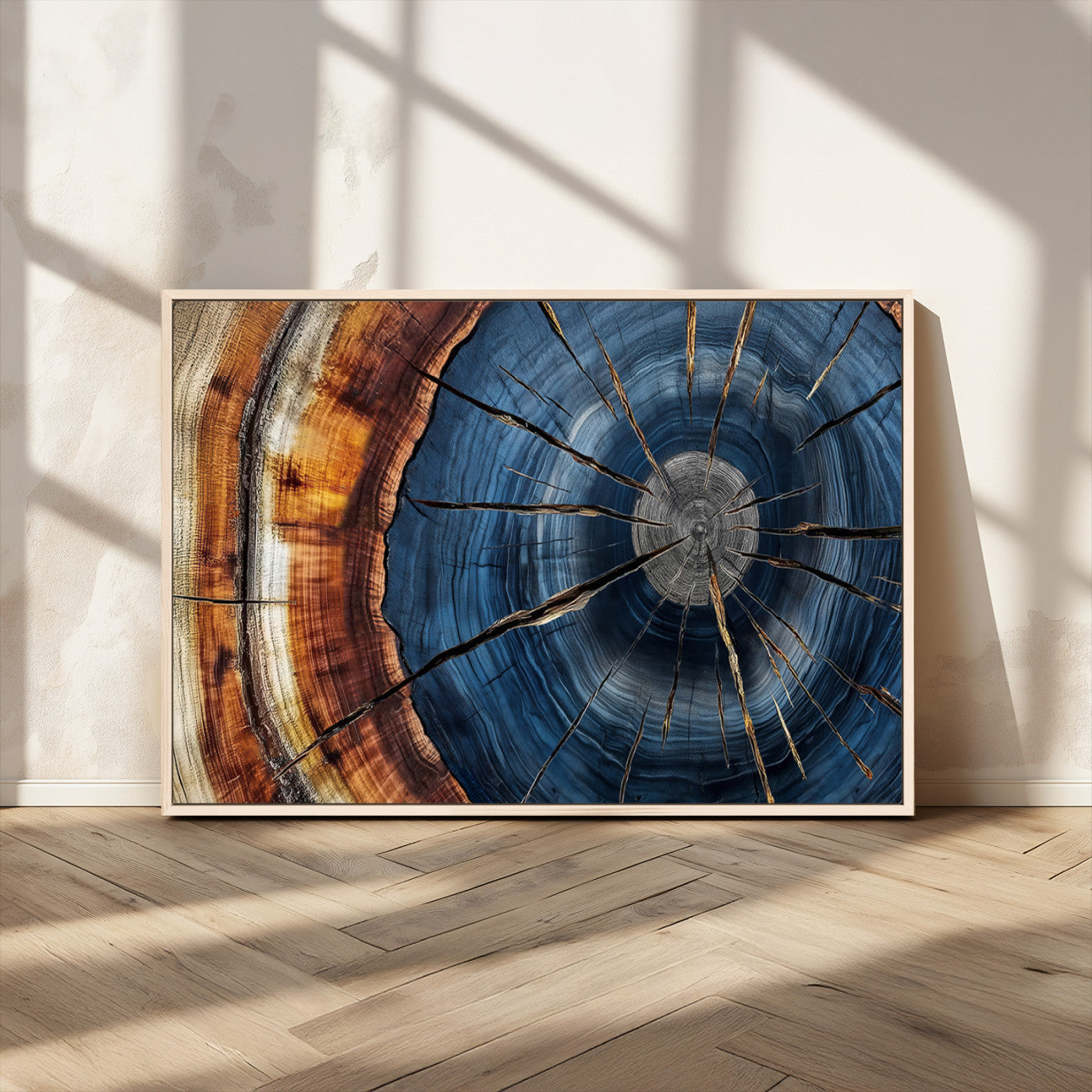 MGV-FC-36X24 - Framed Abstract Tree Ring Wall Art Print, Natural Rustic Wood Texture Canvas Print, Wood Tree Stump