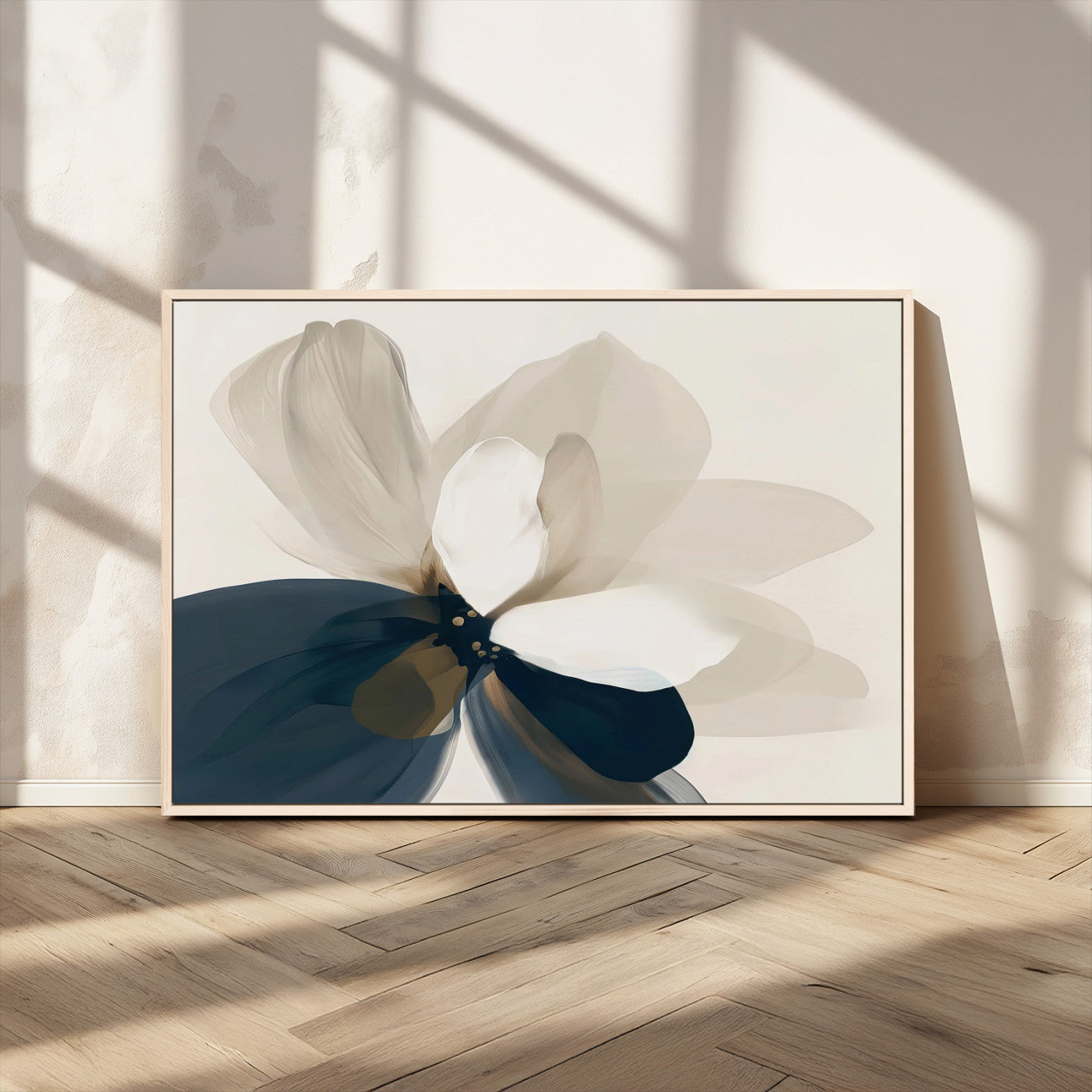 MGV-FC-36X24 - Minimal Flower Wall Art Canvas Print, Framed Flower Drawing Art Picture Print, Beige Bloom Perfect Modern Botanical Decor Artwork