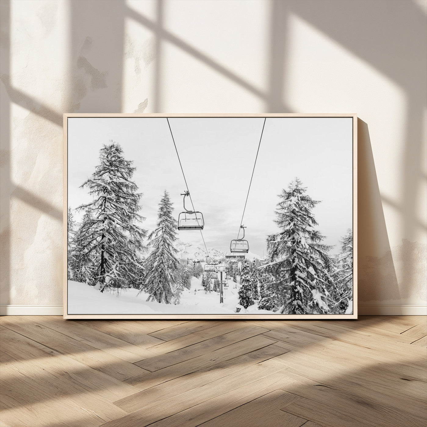 MGV-FC-36X24 - Wall Art Canvas Print Winter Chairlift Views Silent Snow-Covered Pines Mountain Calm Serenity Frozen
