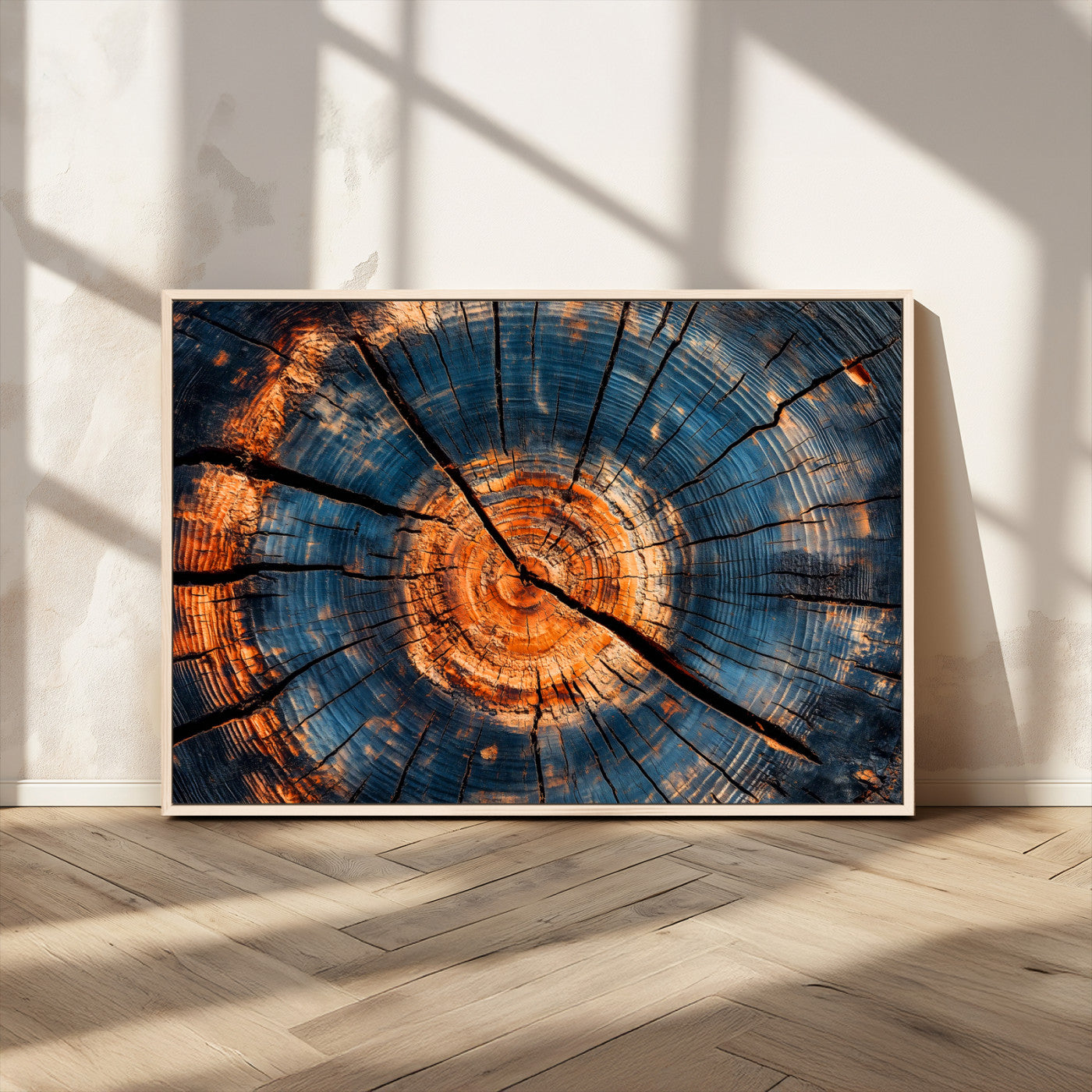 MGV-FC-36X24 - Burnt Wood Wall Art Canvas Print, Framed Aged Timber Art Picture Print, Rustic Tree Slice Perfect Rustic Decor Artwork