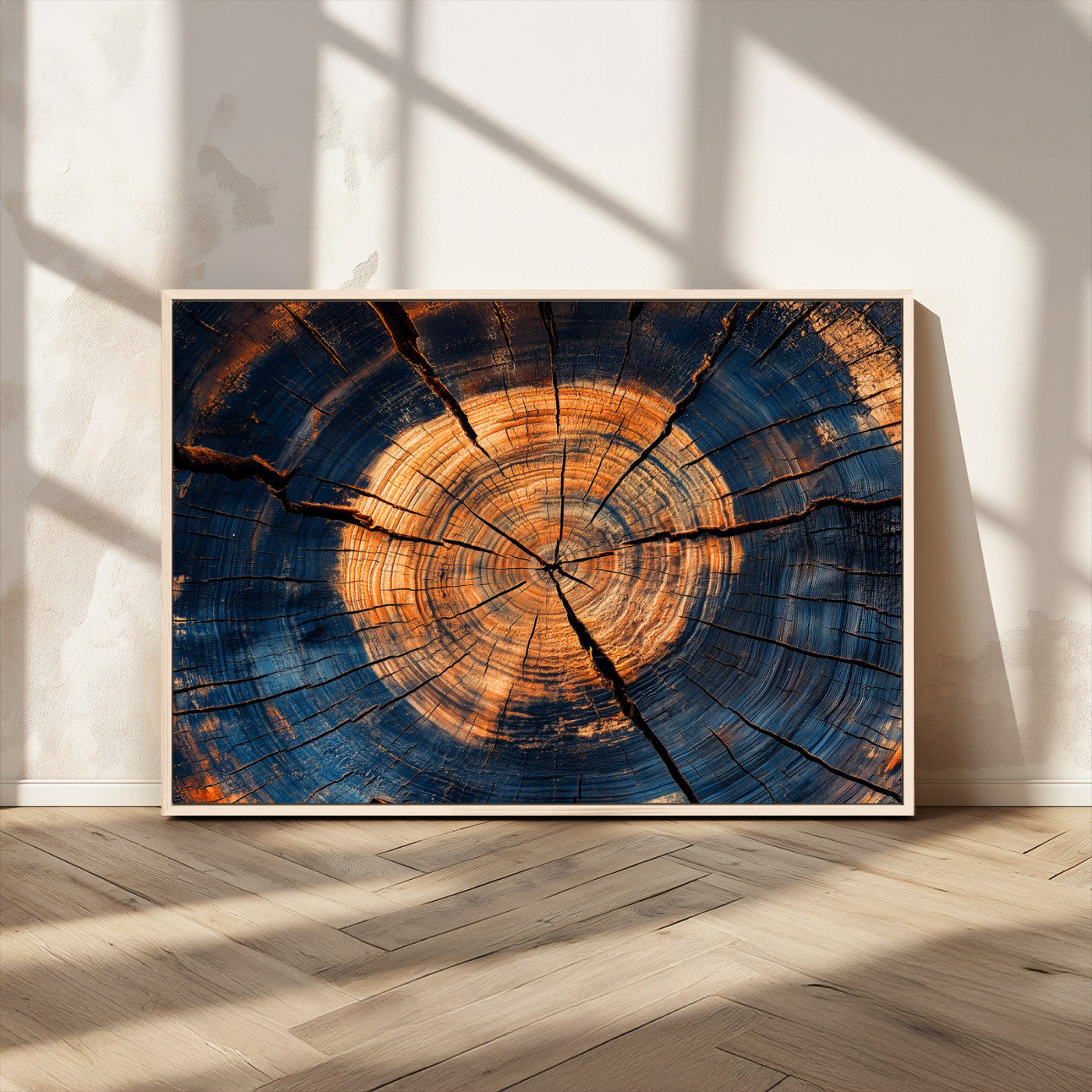 MGV-FC-36X24 - Burnt Wood Wall Art Canvas Print, Framed Aged Timber Art Picture Print, Rustic Tree Slice Perfect Rustic Decor Artwork