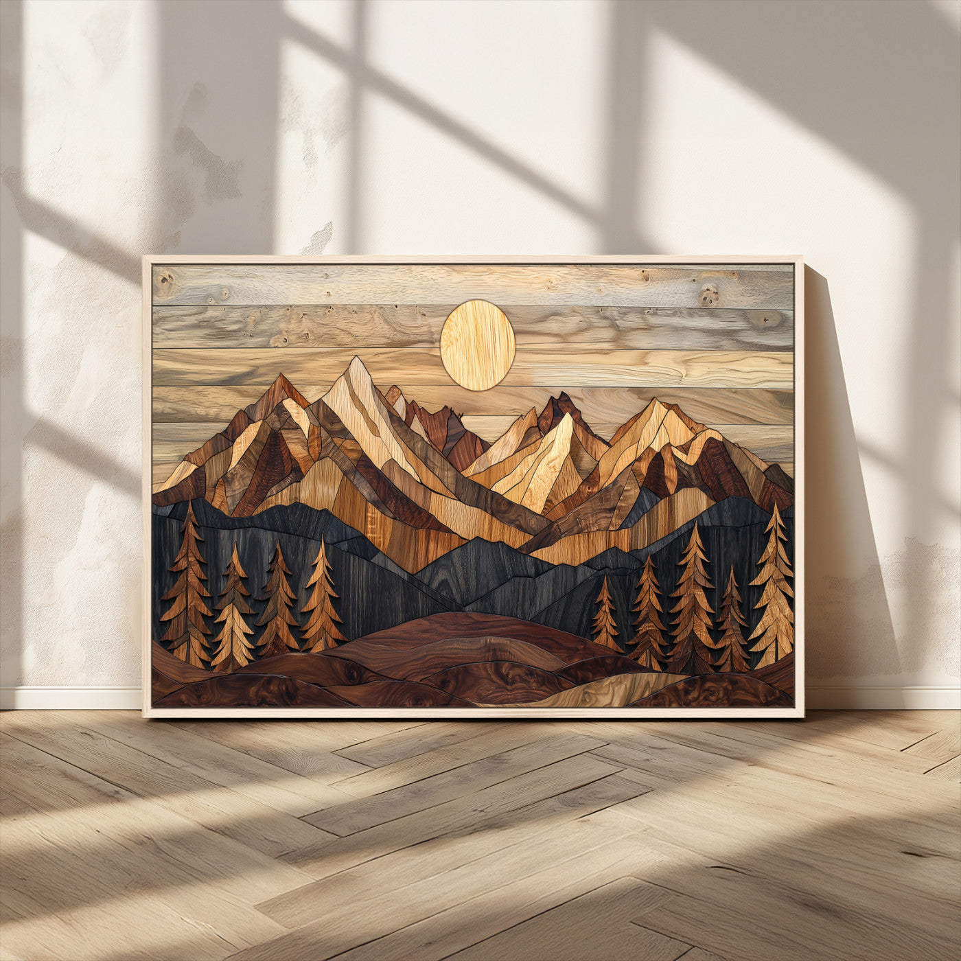 MGV-FC-36X24 - Wood Mountain Landscape Wall Art Canvas Print, Framed Sunset Hills Art Picture Print, Abstract Nature Perfect Boho Decor Artwork