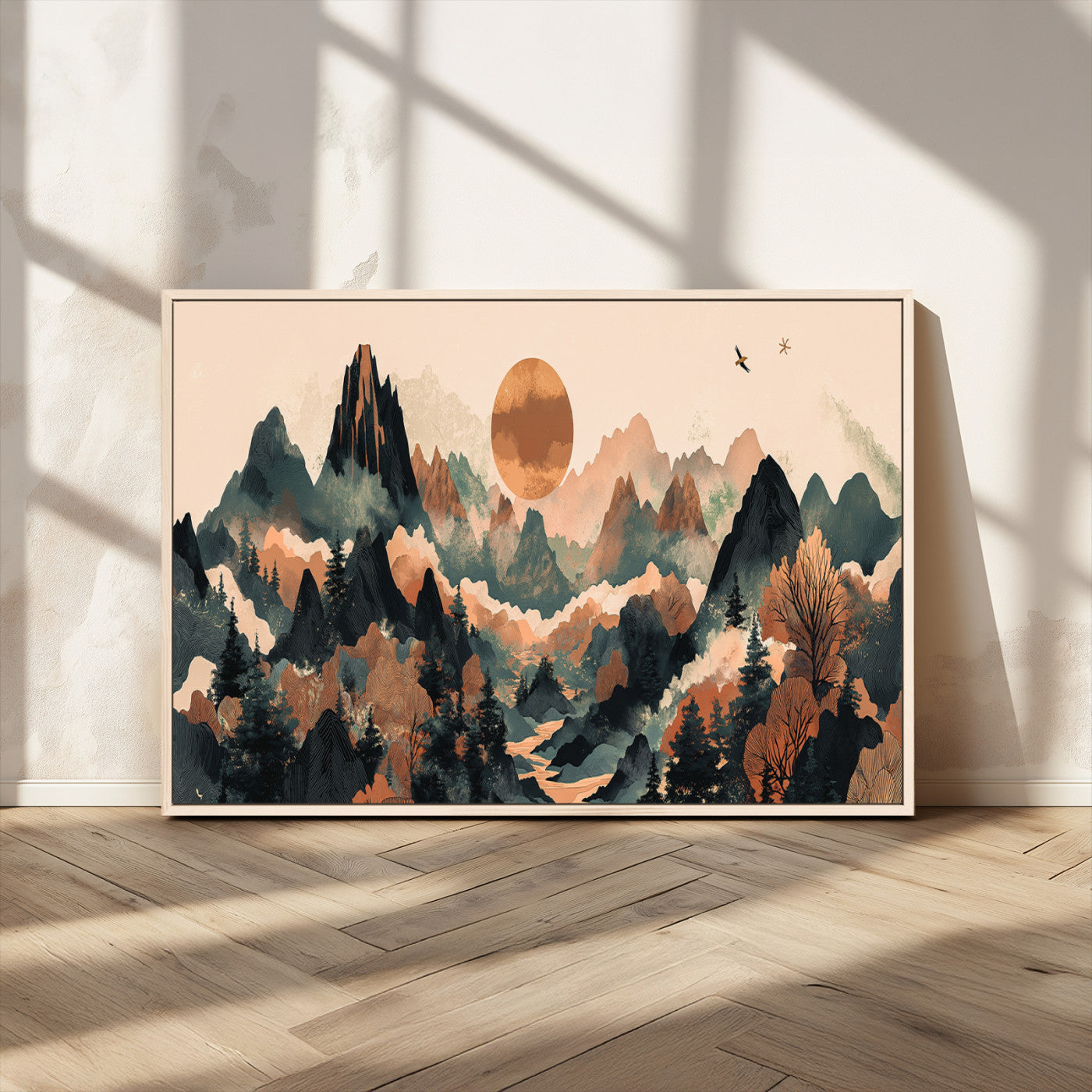 MGV-FC-36X24 - Wood Mountain Landscape Wall Art Canvas Print, Framed Sunset Hills Art Picture Print, Abstract Nature Perfect Boho Decor Artwork