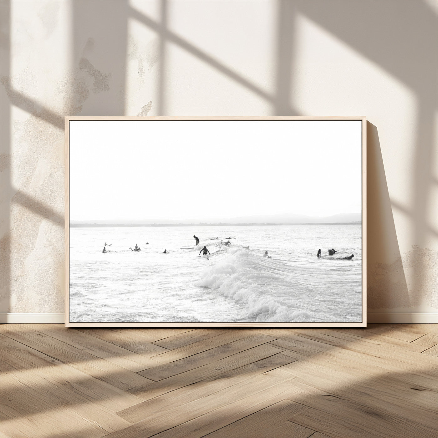 33449548-MGV-CV-36X24 - Surf Crowd Motion Wall Art – Active Surfers & Ocean Waves Canvas Print, Dynamic Water and Coastal Horizon for Living Room or Sea Adventure Decor