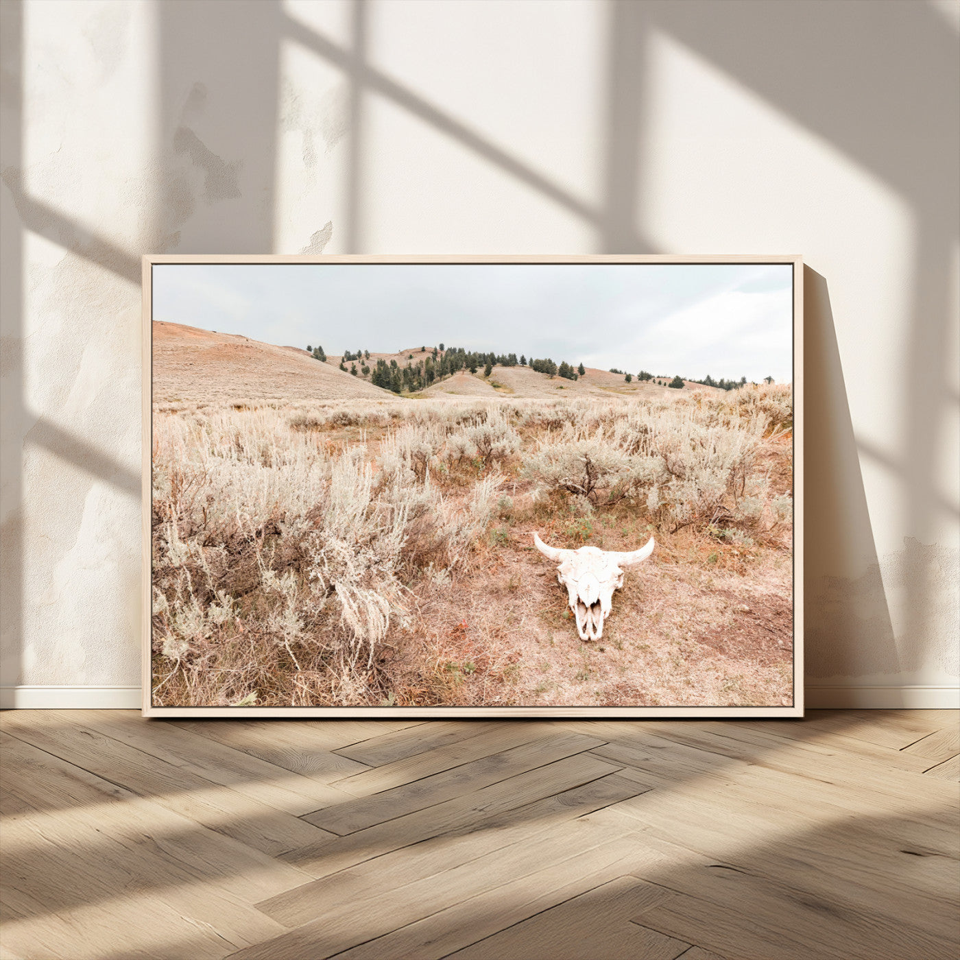 97234735-MGV-CV-36X24 - Desert Skull Wall Art – Arid Landscape & Sagebrush Canvas Print, Rustic Nature and Earth Tones for Living Room or Minimalist Decor
