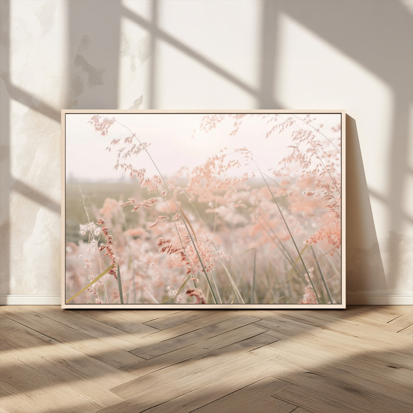 MGV-FC-36X24 - Pastel Grasses Wall Art Canvas Print, Framed Soft Meadow Art Picture Print, Field in Breeze Perfect Soft Pastel Minimal Decor Artwork