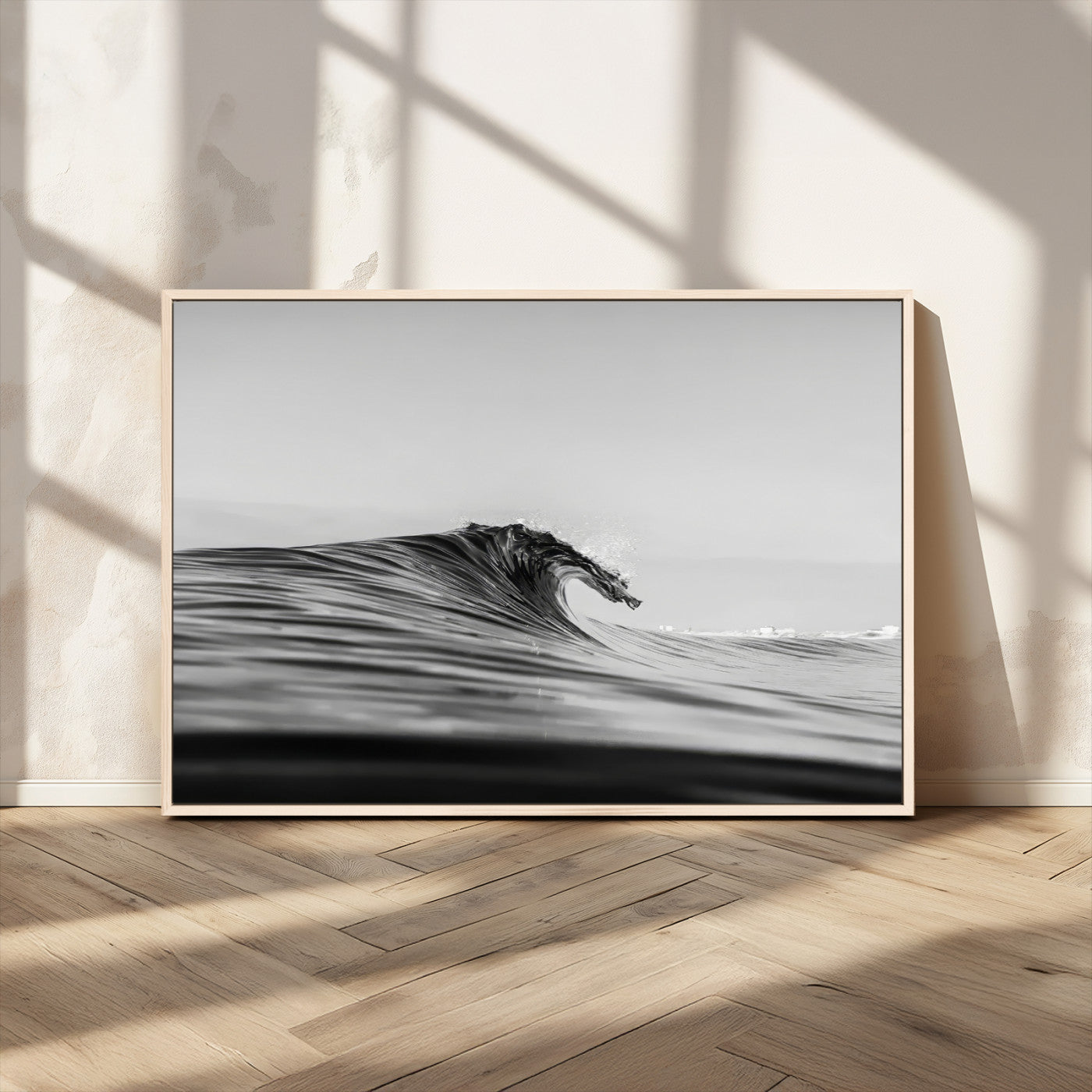 MGV-FC-36X24 - Black Wave Wall Art Canvas Print, Framed Abstract Surf Art Picture Print, Minimalist Ocean Perfect Minimalist Coastal Decor Artwork