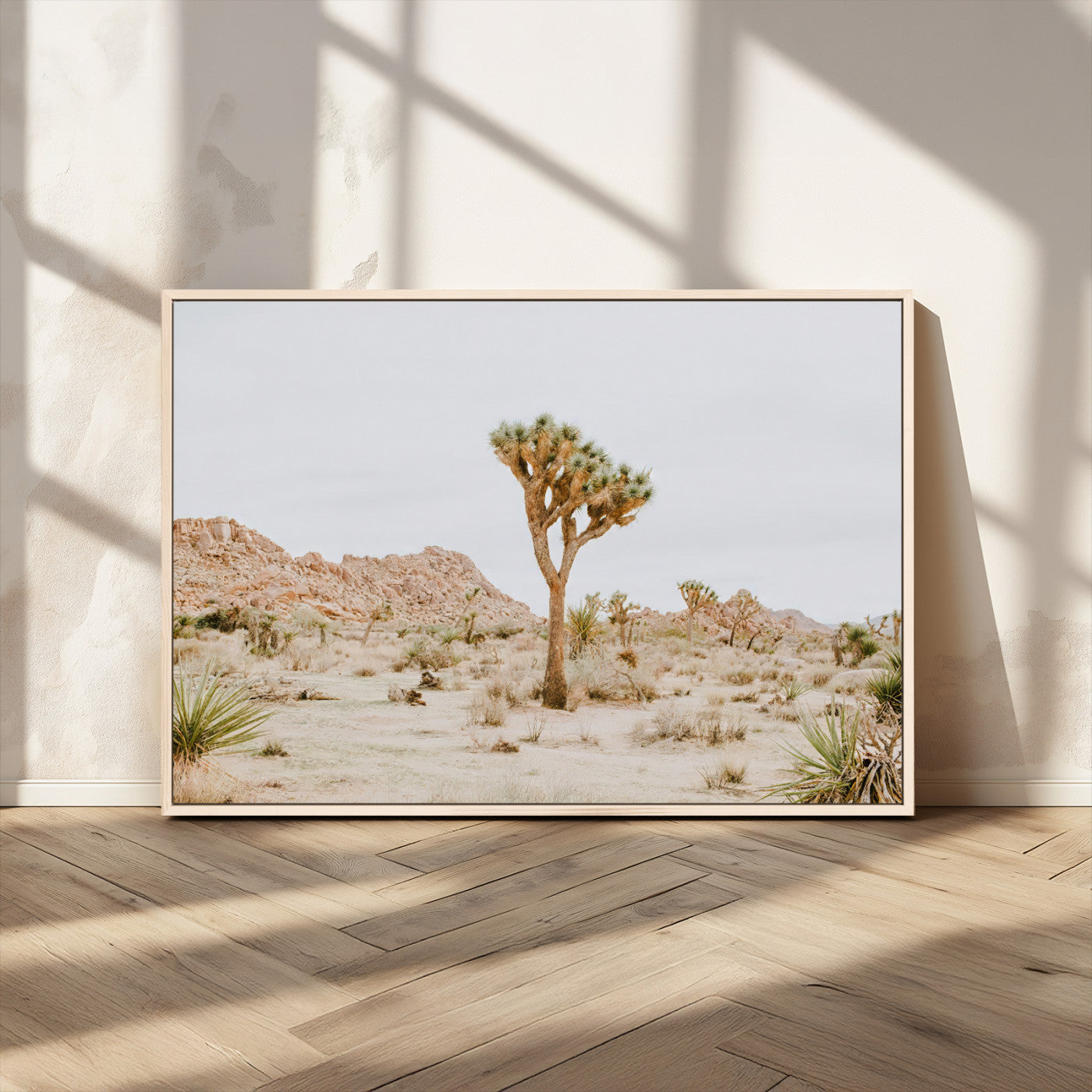MGV-FC-36X24 - Joshua Tree Wall Art Canvas Print, Framed Neutral Desert Art Picture Print, Earthy Landscape Perfect Neutral Boho Decor Artwork