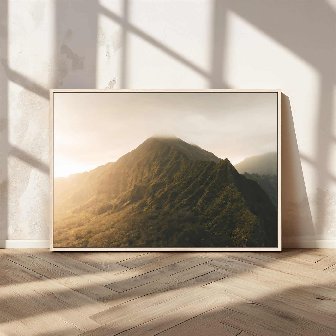 MGV-FC-36X24 - Golden Mountain Wall Art Canvas Print, Framed Misty Summit Art Picture Print, Rugged Landscape Perfect Moody Wilderness Decor Artwork