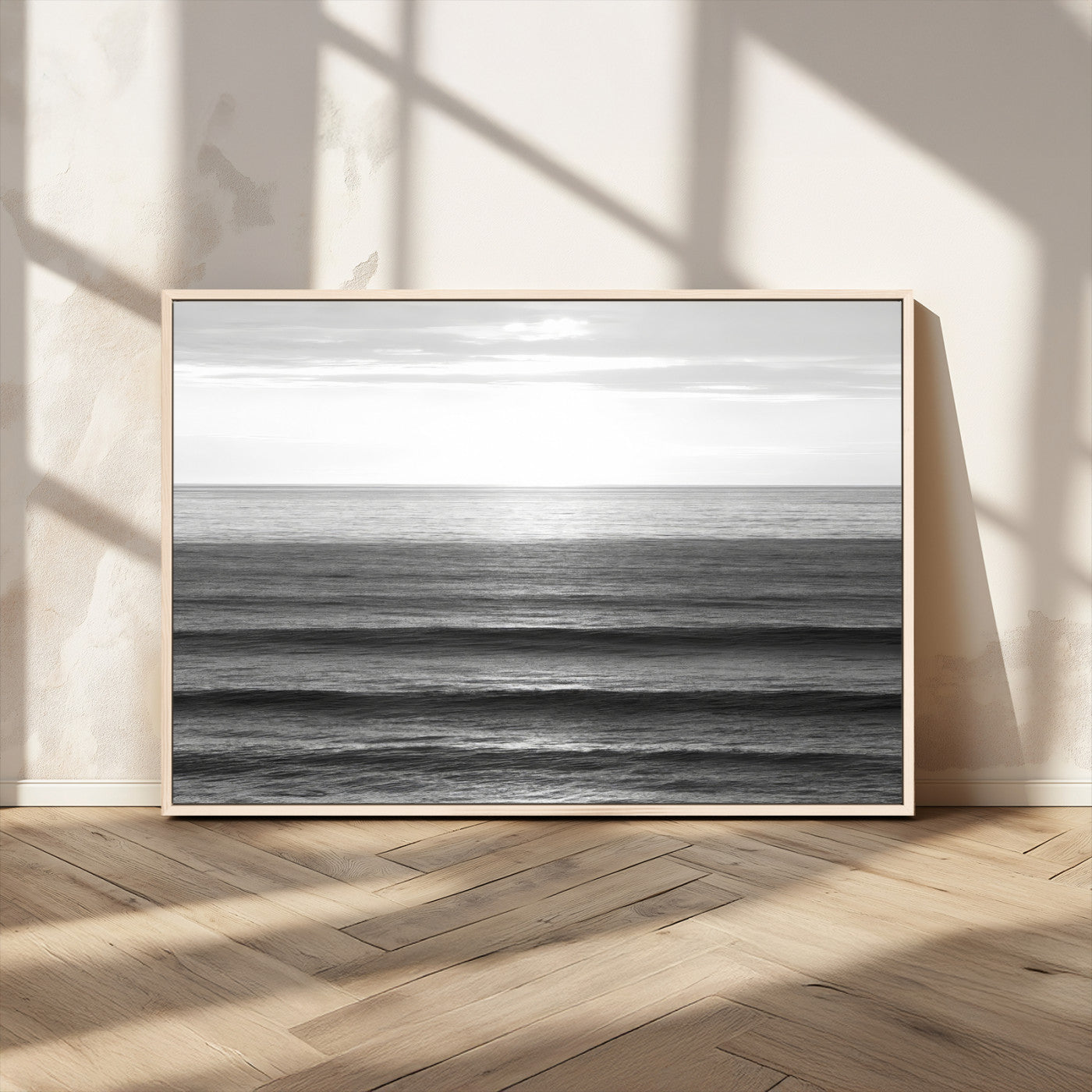 MGV-FC-36X24 - Monochrome Ocean Wall Art Canvas Print, Framed Moody Ocean Art Picture Print, Calm Ocean Perfect Minimalist Coastal Decor Artwork