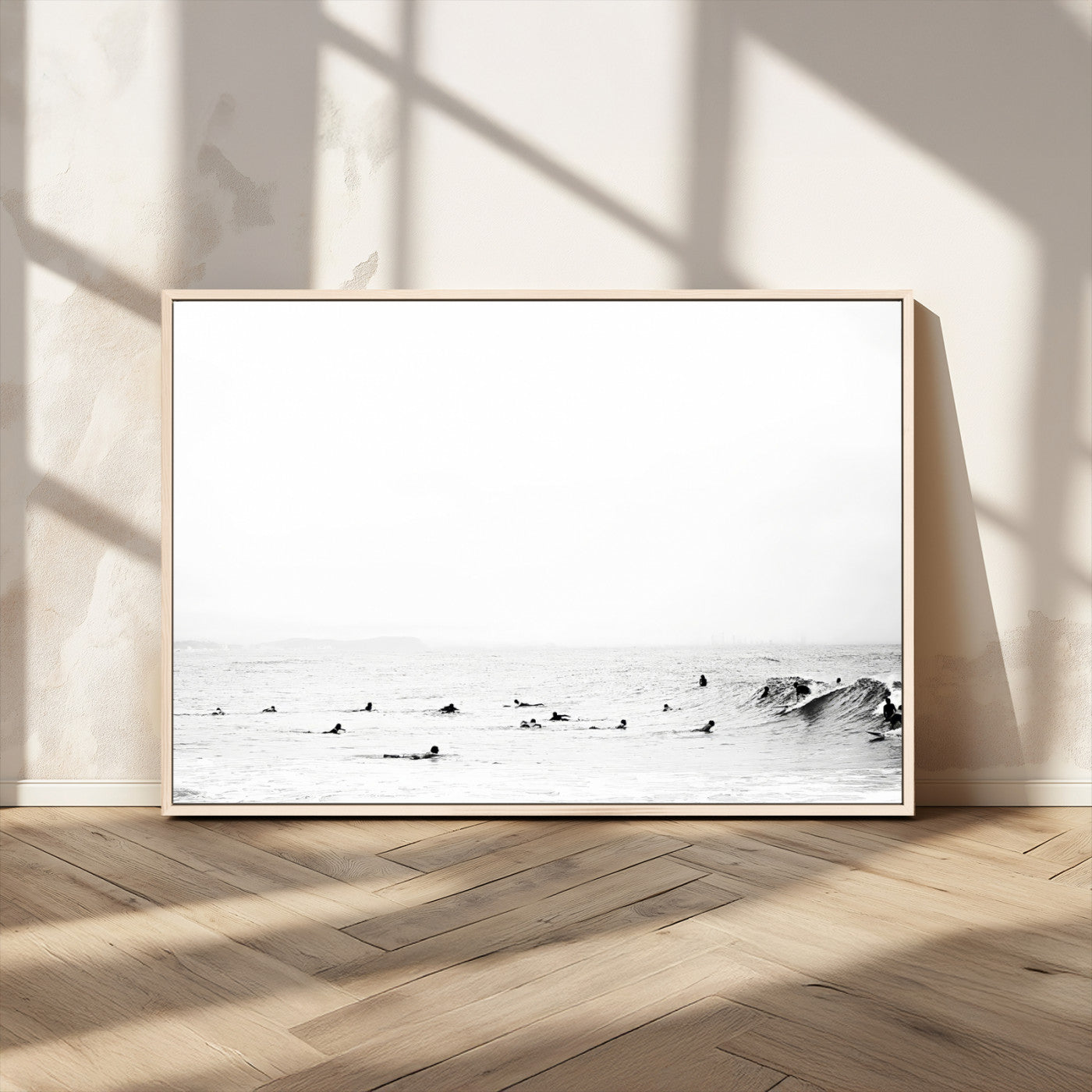 MGV-FC-36X24 - Monochrome Swimming Wall Art Canvas Print, Framed Ocean Horizon Art Picture Print, Moody Coastal Perfect Minimalist Coastal Decor Artwork