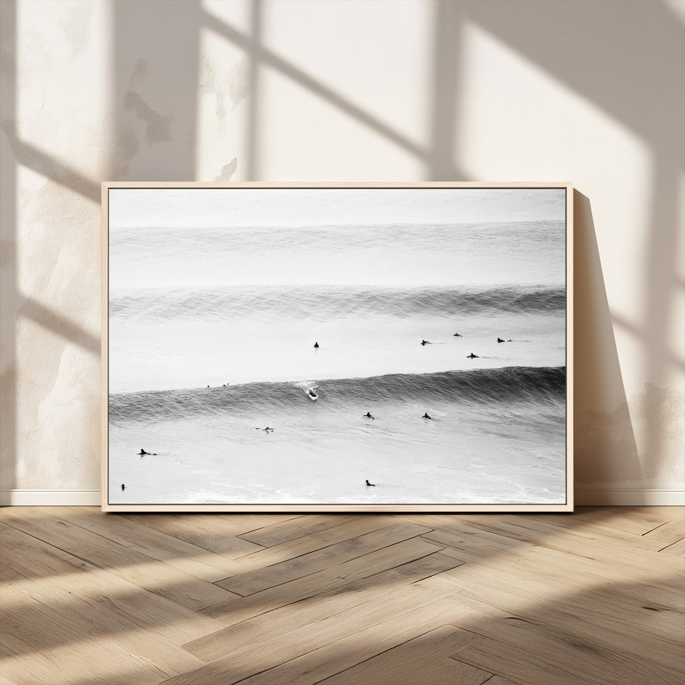 MGV-FC-36X24 - Black White Ocean Wall Art Canvas Print, Framed Coastal Sport Art Picture Print, Ocean Culture Perfect Minimalist Coastal Decor Artwork