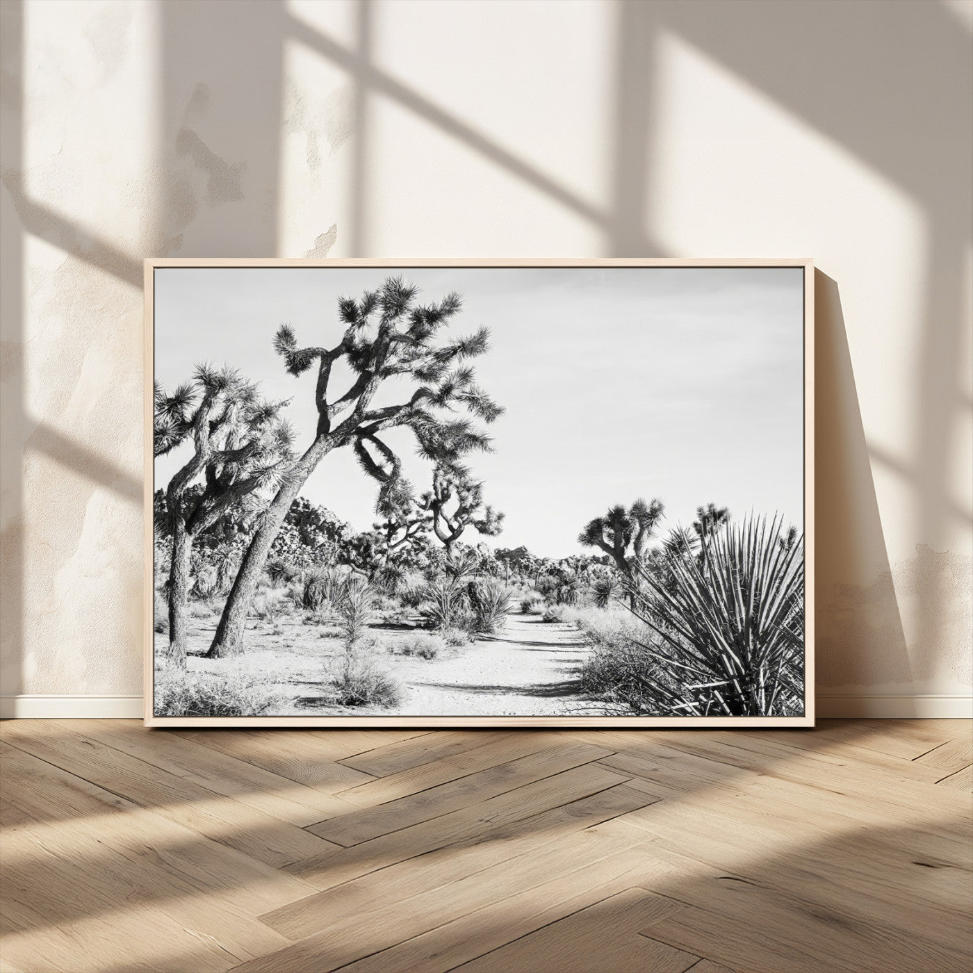 MGV-FC-36X24 - Joshua Tree Wall Art Canvas Print, Framed Desert Path Art Picture Print, Monochrome Desert Perfect Minimalist Desert Decor Artwork