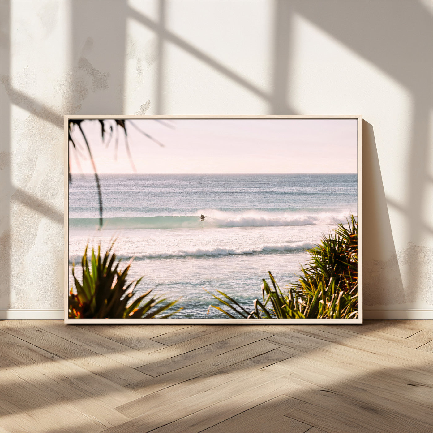 MGV-FC-36X24 - Ocean Surfer Wall Art Canvas Print, Framed Coastal Surf Art Picture Print, Tropical Beach Perfect Tropical Coastal Decor Artwork