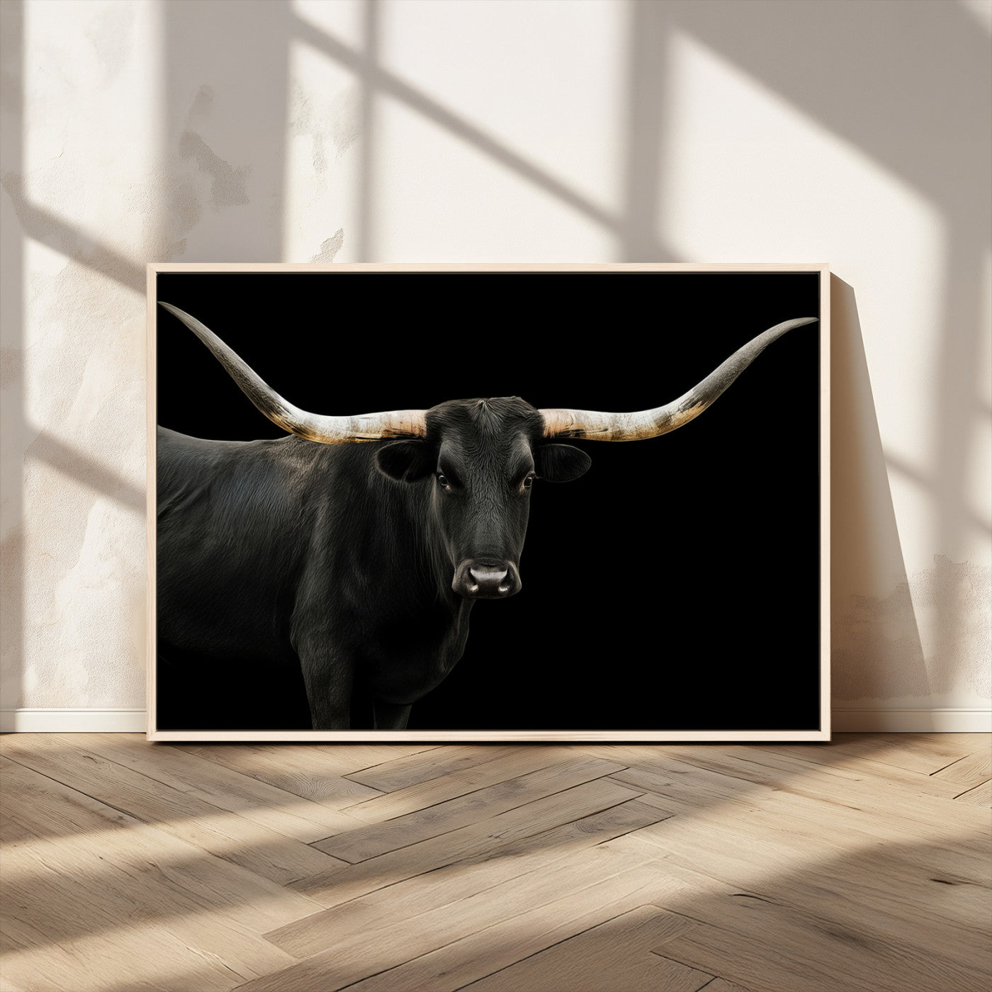 MGV-FC-36X24 - Longhorn Cattle Wall Art Canvas Print, Framed Texas Ranch Art Picture Print, Western Cow Perfect Farmhouse Decor Artwork