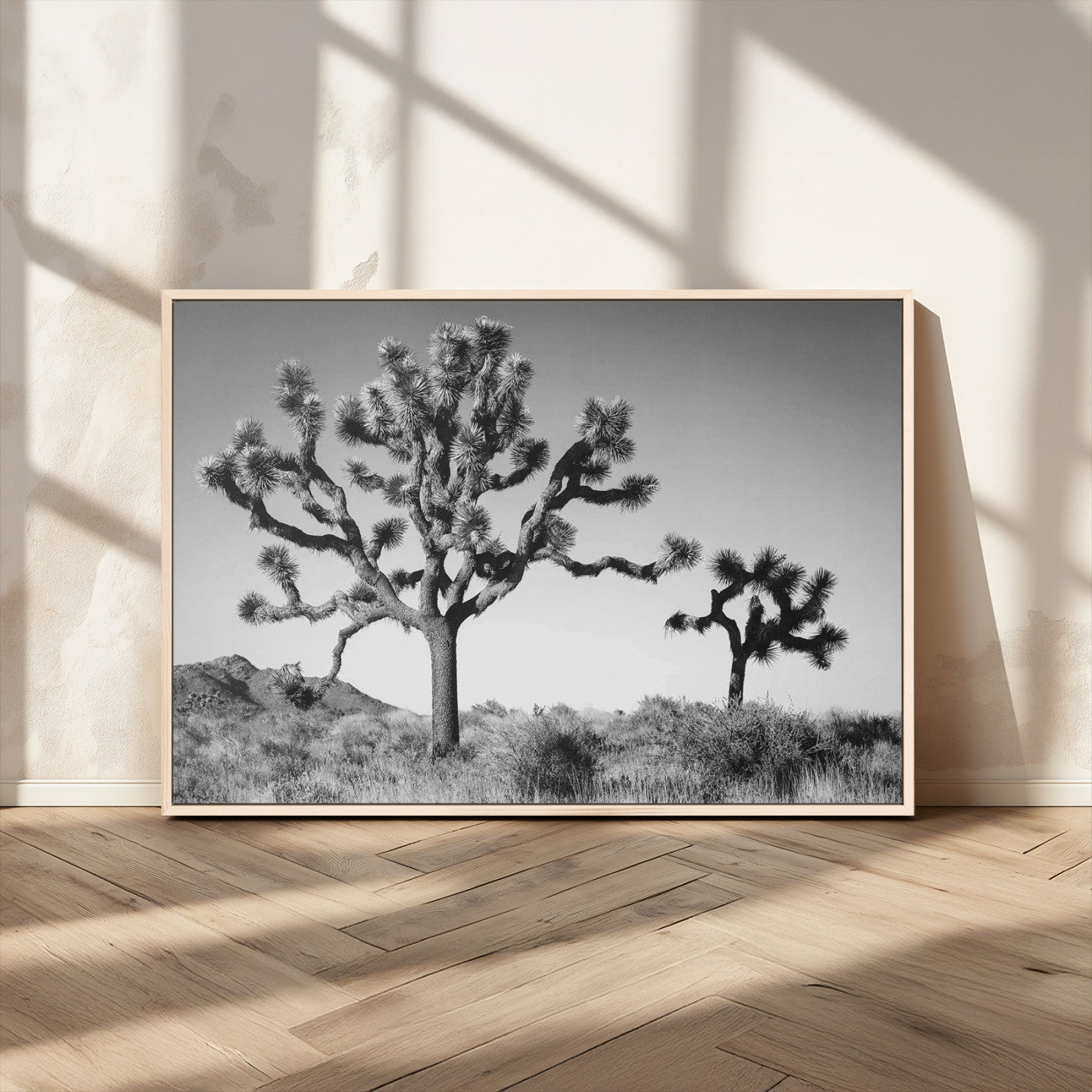 MGV-FC-36X24 - Joshua Tree Wall Art Canvas Print, Framed Monochrome Desert Art Picture Print, Minimalist Nature Scene Perfect Southwestern Minimalist Decor Artwork