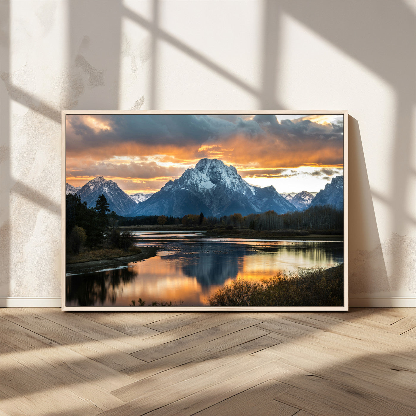 MGV-FC-36X24 - Mountain Sunset Wall Art Canvas Print, Framed Alpine Wilderness Art Picture Print, Golden Hour Perfect Wilderness Decor Artwork