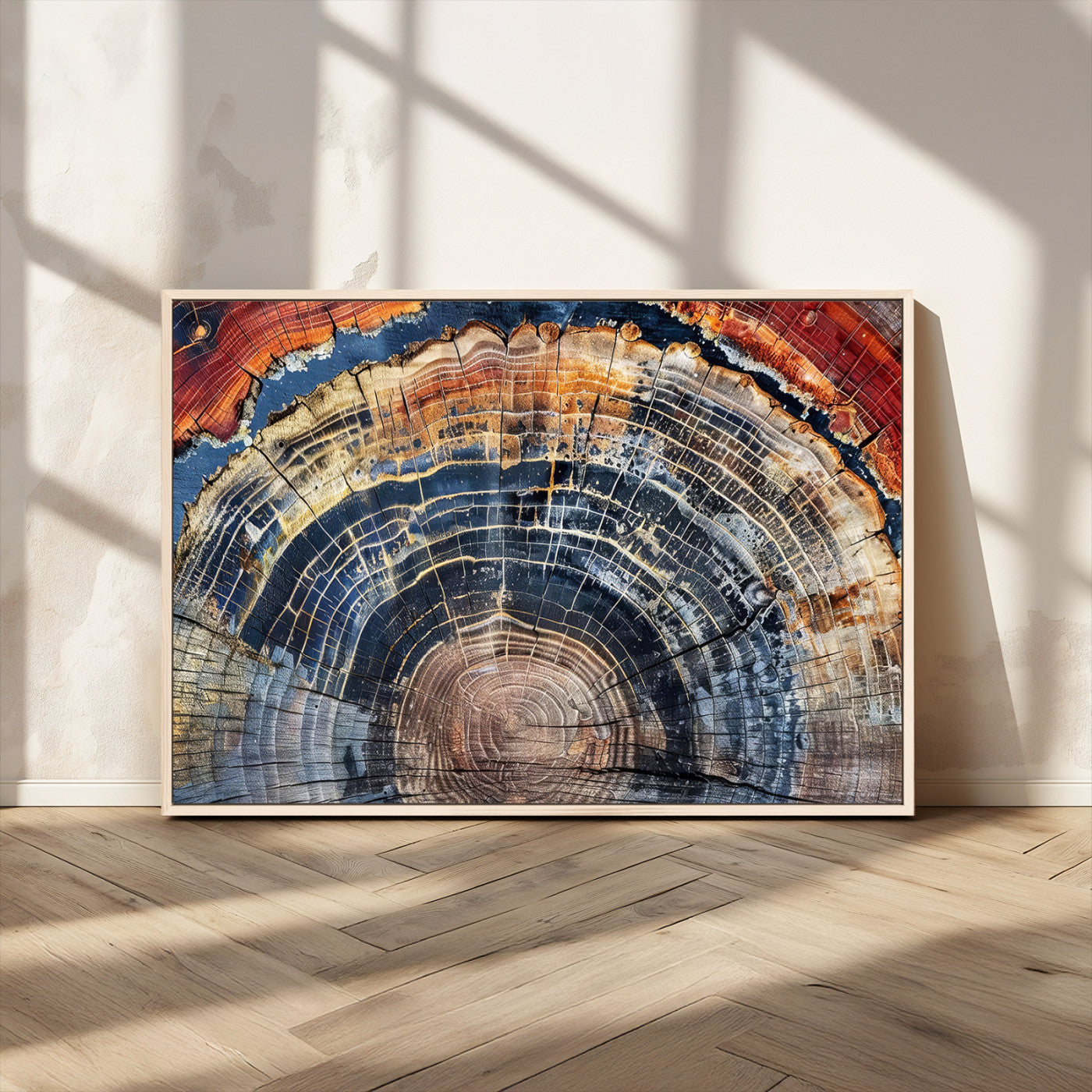 MGV-FC-36X24 - Tree Rings Wall Art Canvas Print, Framed Wood Texture Art Picture Print, Petrified Wood Perfect Modern Rustic Decor Artwork