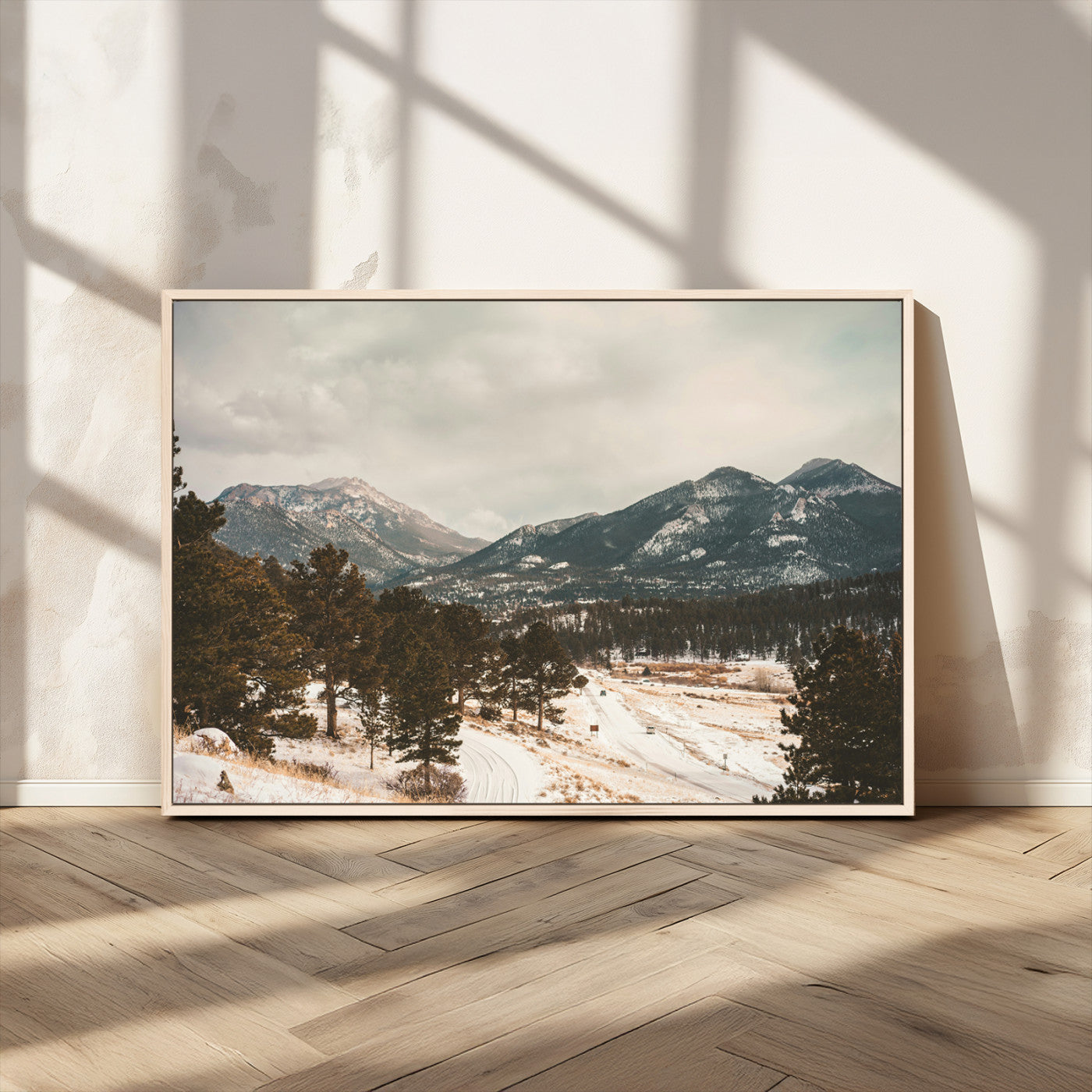 MGV-FC-36X24 - Mountain Landscape Wall Art Canvas Print, Framed Snowy Peaks Art Picture Print, Alpine Aesthetic Perfect Rustic Winter Decor Artwork