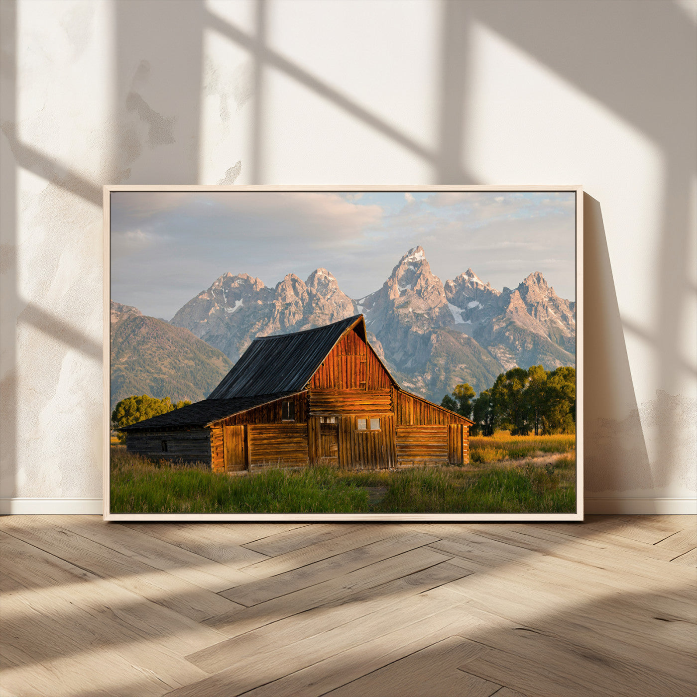 MGV-FC-36X24 - Rustic Barn Wall Art Canvas Print, Framed Western Landscape Art Picture Print, Farmhouse Style Perfect Rustic Farmhouse Decor Artwork