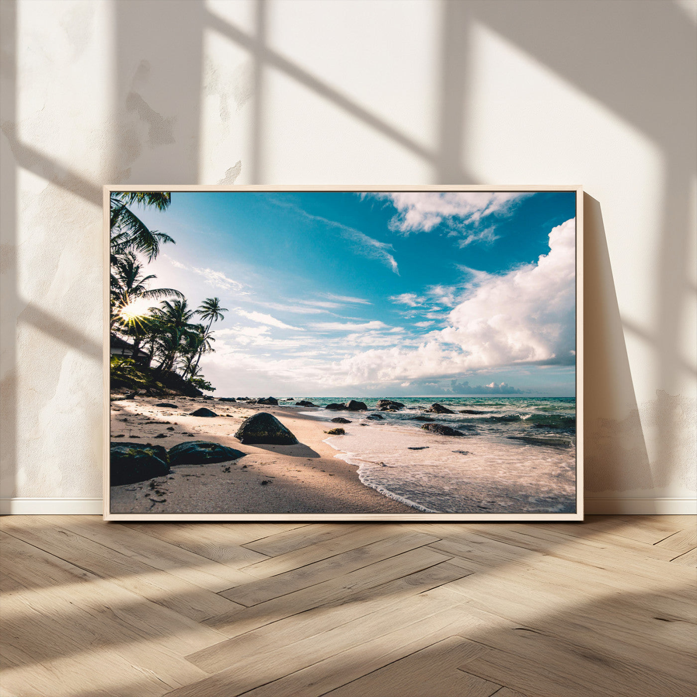MGV-FC-36X24 - Tropical Beach Wall Art Canvas Print, Framed Ocean Waves Art Picture Print, Relazxing Seascape Perfect Tropical Coastal Decor Artwork