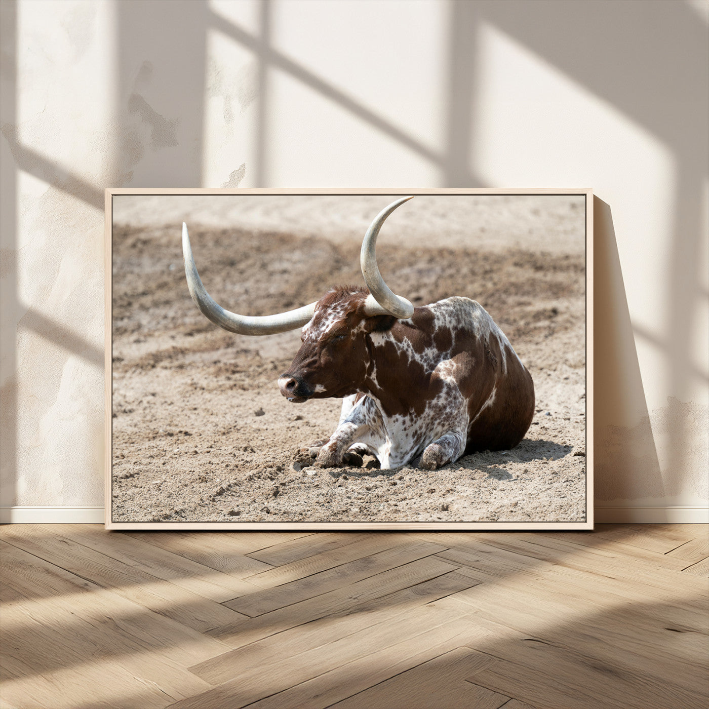 76549210-MGV-CV-36X24-Texas Longhorn Wall Art Canvas Print, Framed Country Living Art Picture Print, Farmhouse Perfect