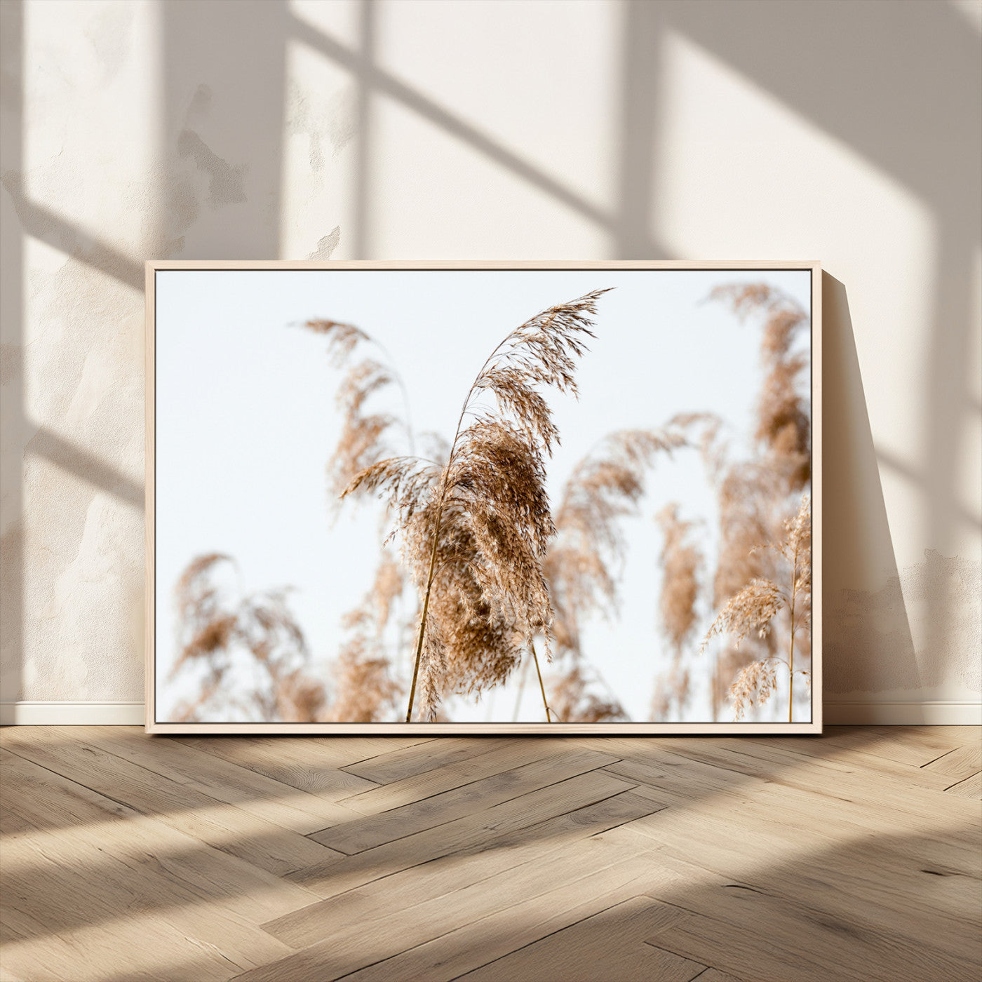 MGV-FC-36X24 - Pampas Grass Wall Art Canvas Print, Framed Neutral Tones Art Picture Print, Minimalist Nature Perfect Boho Decor Artwork