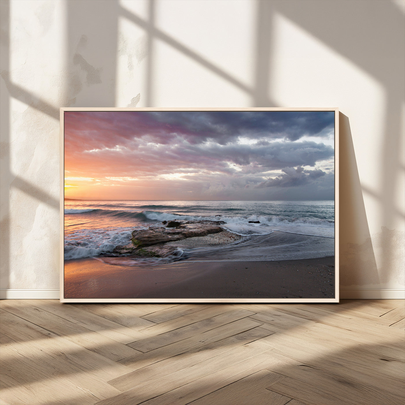 MGV-FC-36X24 - Golden Hour Wall Art Canvas Print, Framed Tranquil Waves Art Picture Print, Beach Perfect Coastal Serenity Decor Artwork