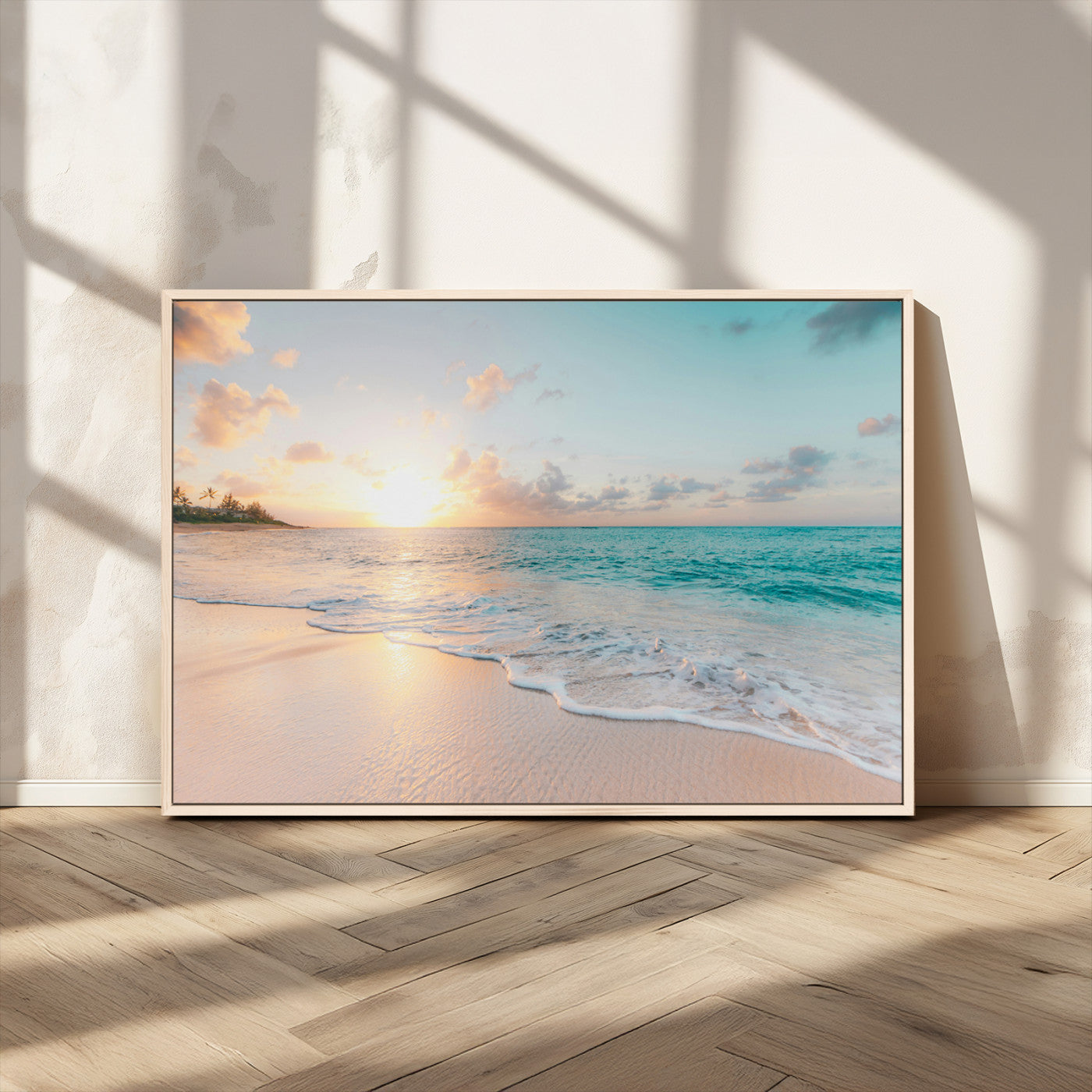 MGV-FC-36X24 - Beach Sunset Wall Art Canvas Print, Framed Ocean Waves Art Picture Print, Summer Escape Perfect Coastal Decor Artwork