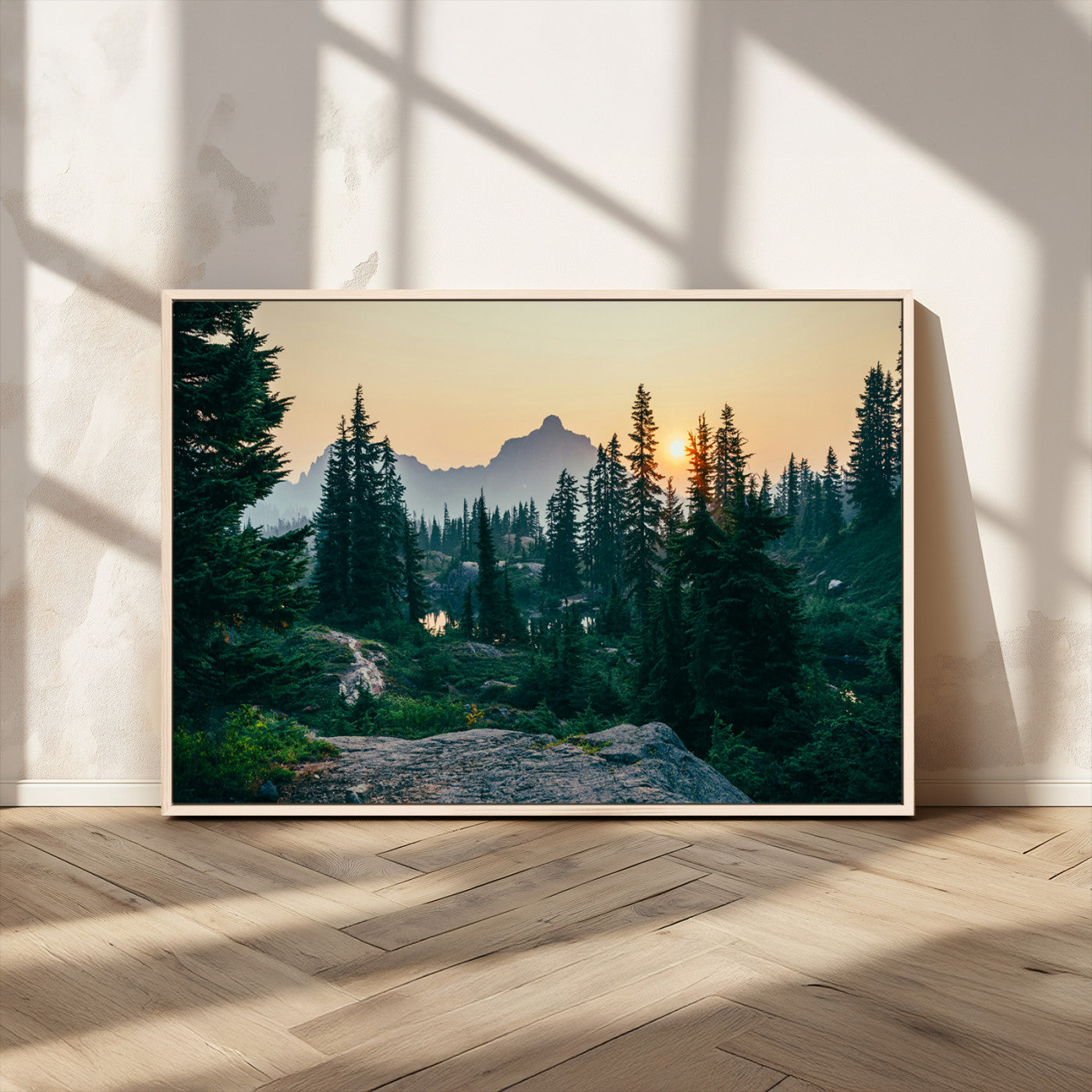 MGV-FC-36X24 - Mountain Wall Art Canvas Print, Framed Forest Serenity Art Picture Print, Mountain Perfect Rustic Decor Artwork