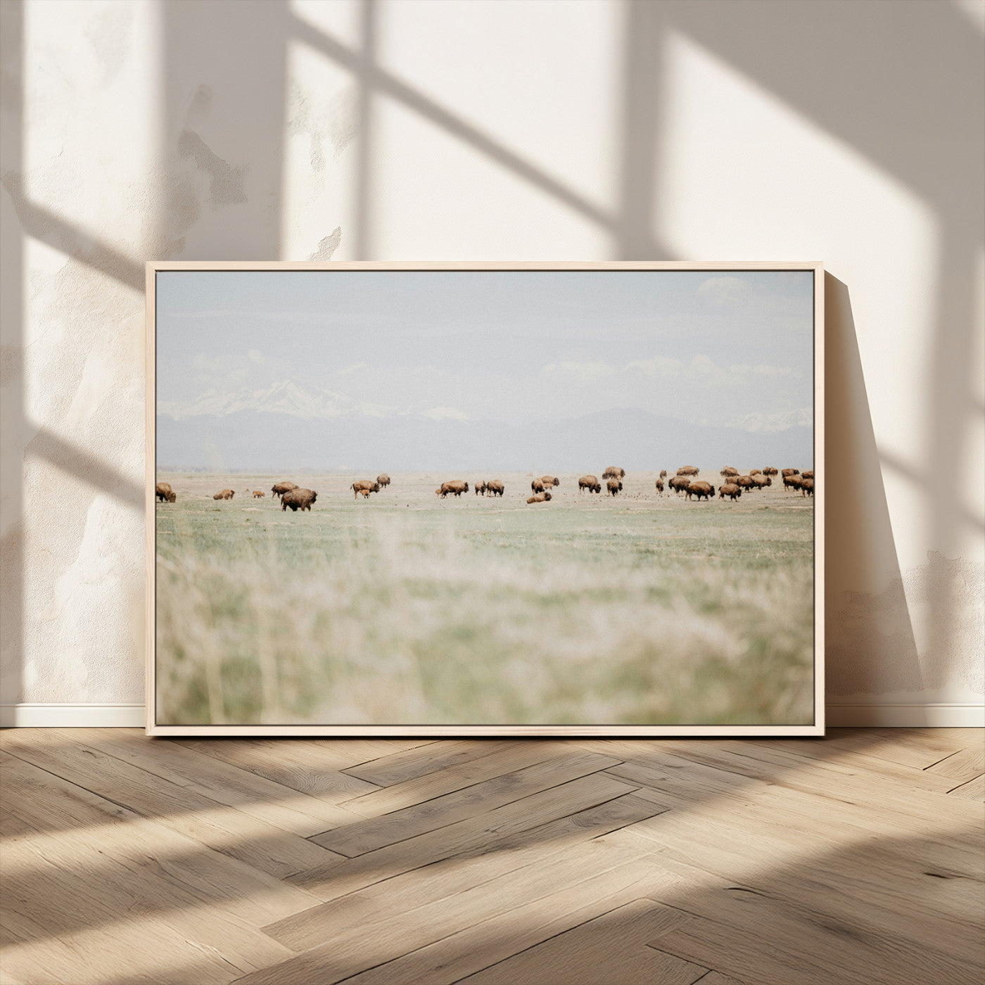 MGV-FC-36X24 - Bison Herd Wall Art Canvas Print, Framed Western Art Picture Print, Bison Perfect Ranch Decor Artwork