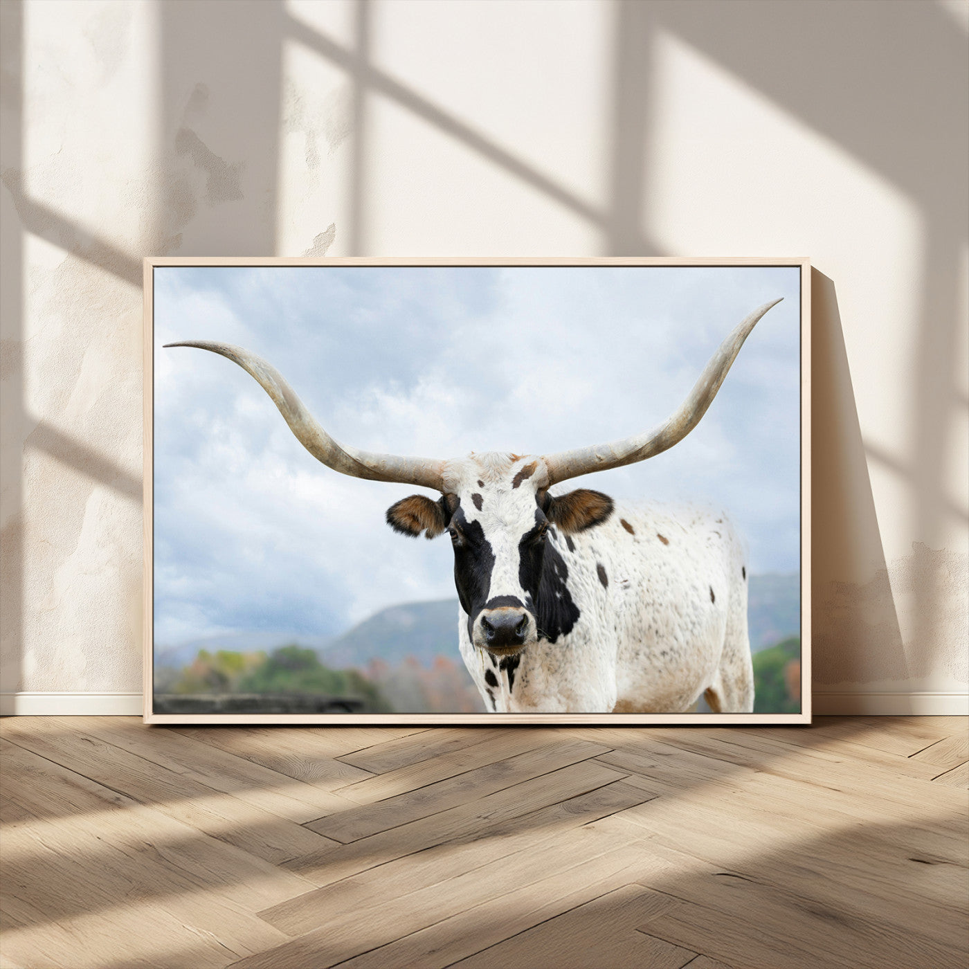 MGV-FC-36X24 - Texas Longhorn Wall Art Canvas Print, Framed Western Rustic Art Picture Print, Farmhouse Decor Perfect Farmhouse Decor Artwork