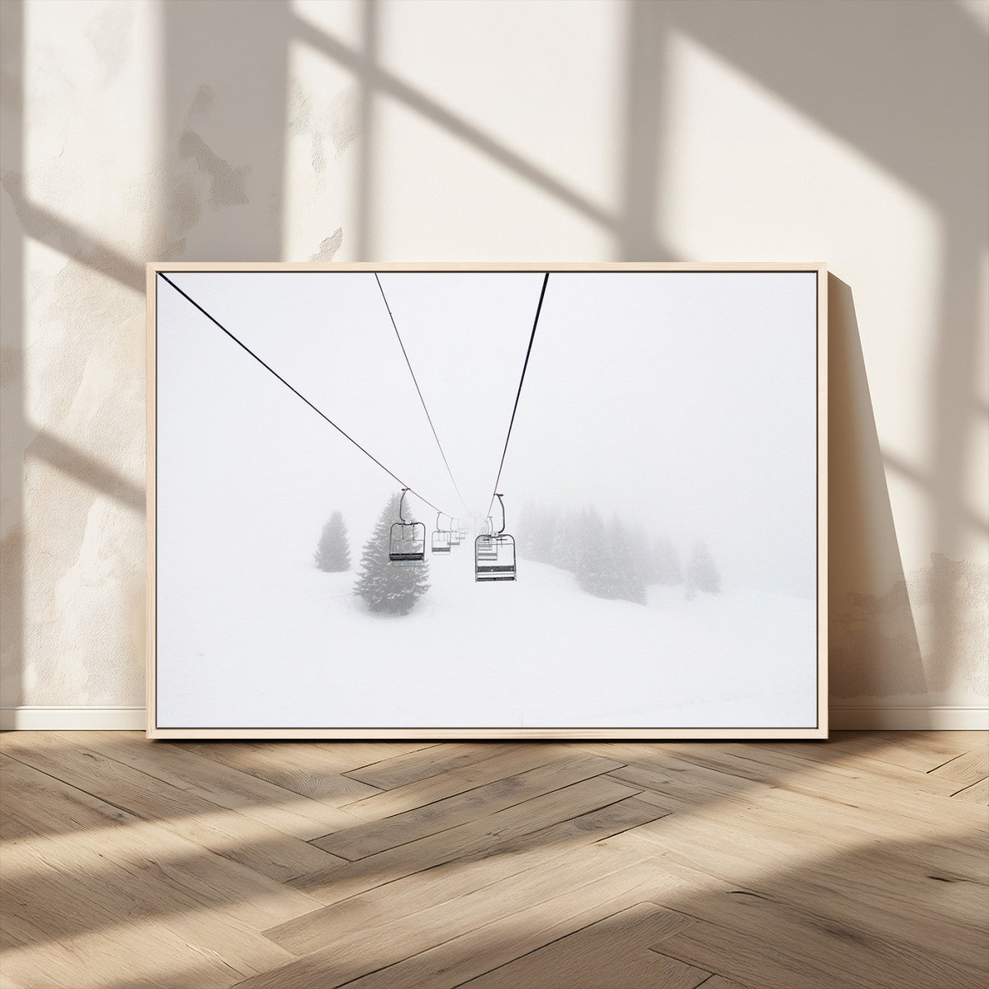 MGV-FC-36X24 - Ski Lift Wall Art Canvas Print, Framed Snowy Landscape Art Picture Print, Alpine Adventure Perfect Nordic Minimalist Decor Artwork