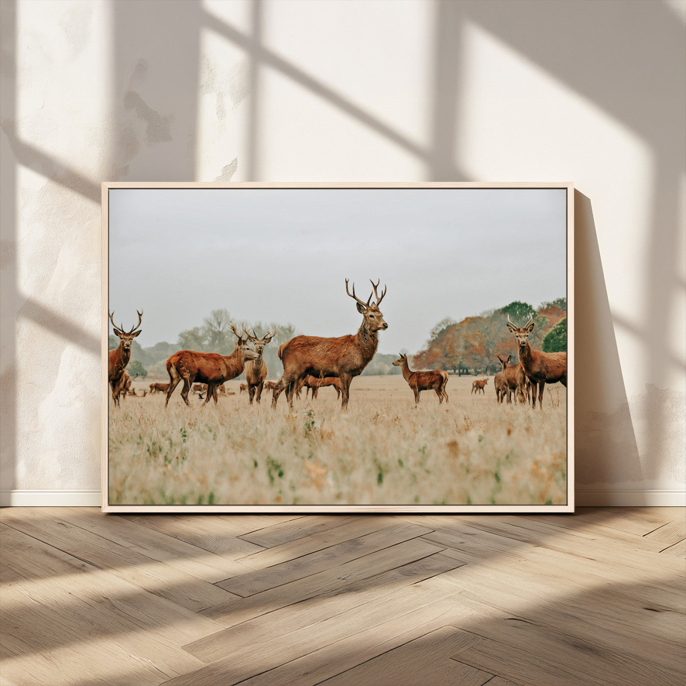 MGV-FC-36X24 - Rustic Deer Print Wall Art Canvas Print, Framed Autumn Nature Canvas Art Picture Print, Wildlife Art Print Perfect Rustic Wildlife Decor Artwork