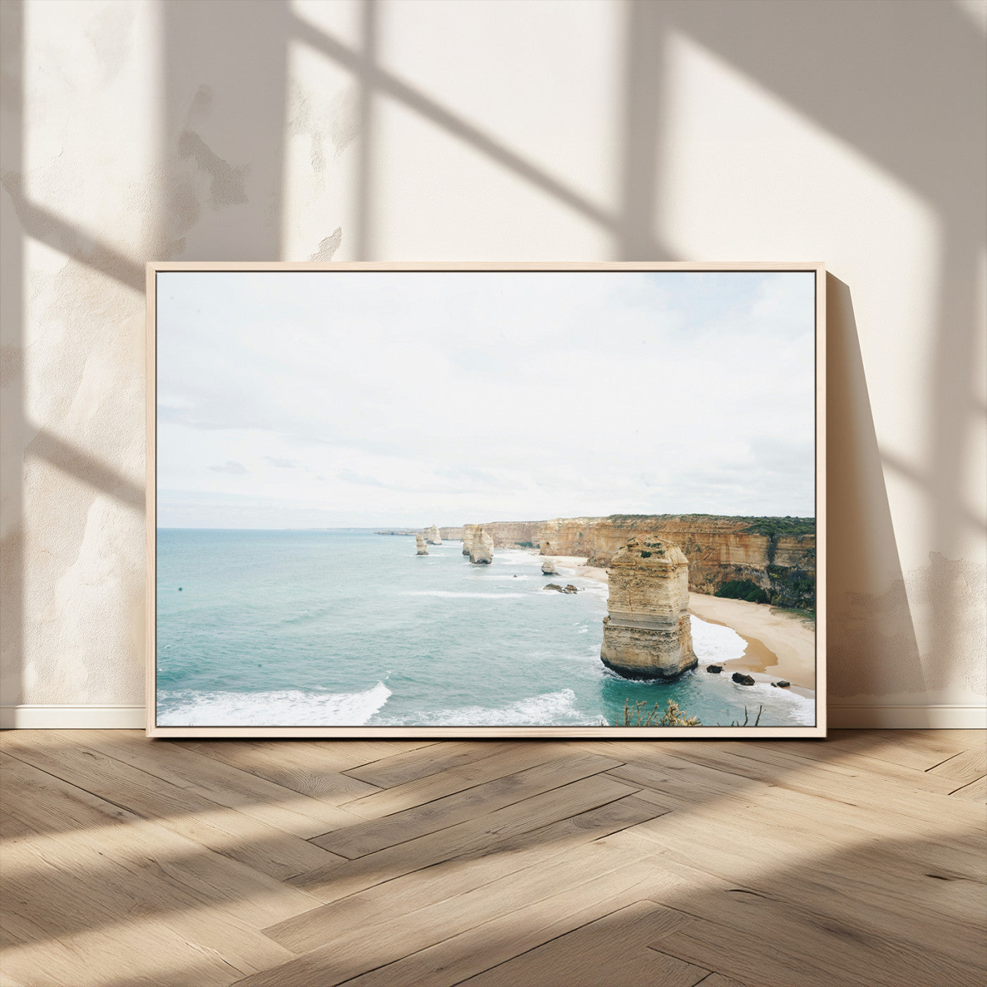 MGV-FC-36X24 - Twelve Apostles Wall Art Canvas Print, Framed Coastal Cliffs Art Picture Print, Rugged Rock Formations Perfect Minimalist Coastal Decor Artwork