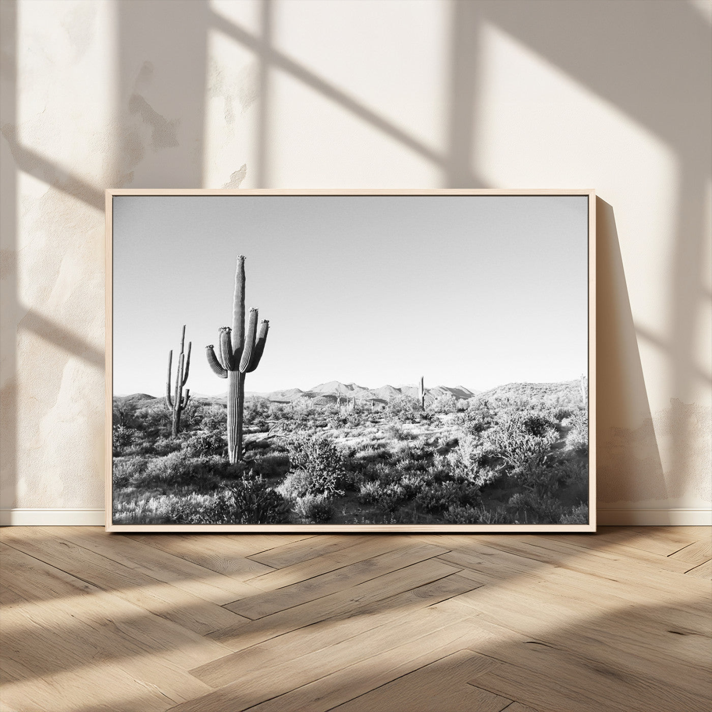 MGV-FC-36X24 - Saguaro Cactus Wall Art Canvas Print, Framed Monochrome Landscape Art Picture Print, Scenic Arizona View Perfect Minimalist Western Decor Artwork