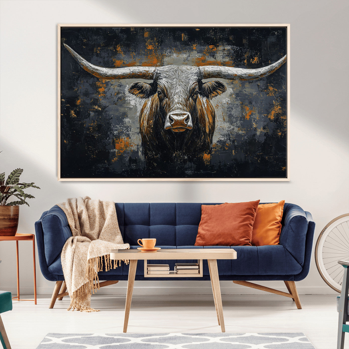 93195031-MGV-CV-36X24-Rustic Longhorn Bull Wall Art Canvas Print – Vintage Western Cattle Painting, Texas Steer Artwork for Ranch, Farmhouse or Cowboy Decor