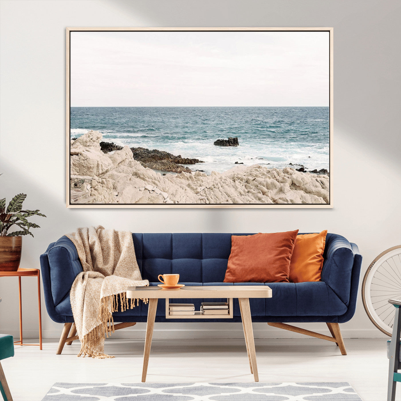 25481980-MGV-CV-36X24-Coastal Ocean View Wall Art Canvas Print – Serene Rocky Shoreline and Blue Sea Photography for Coastal Chic or Minimalist Home Decor