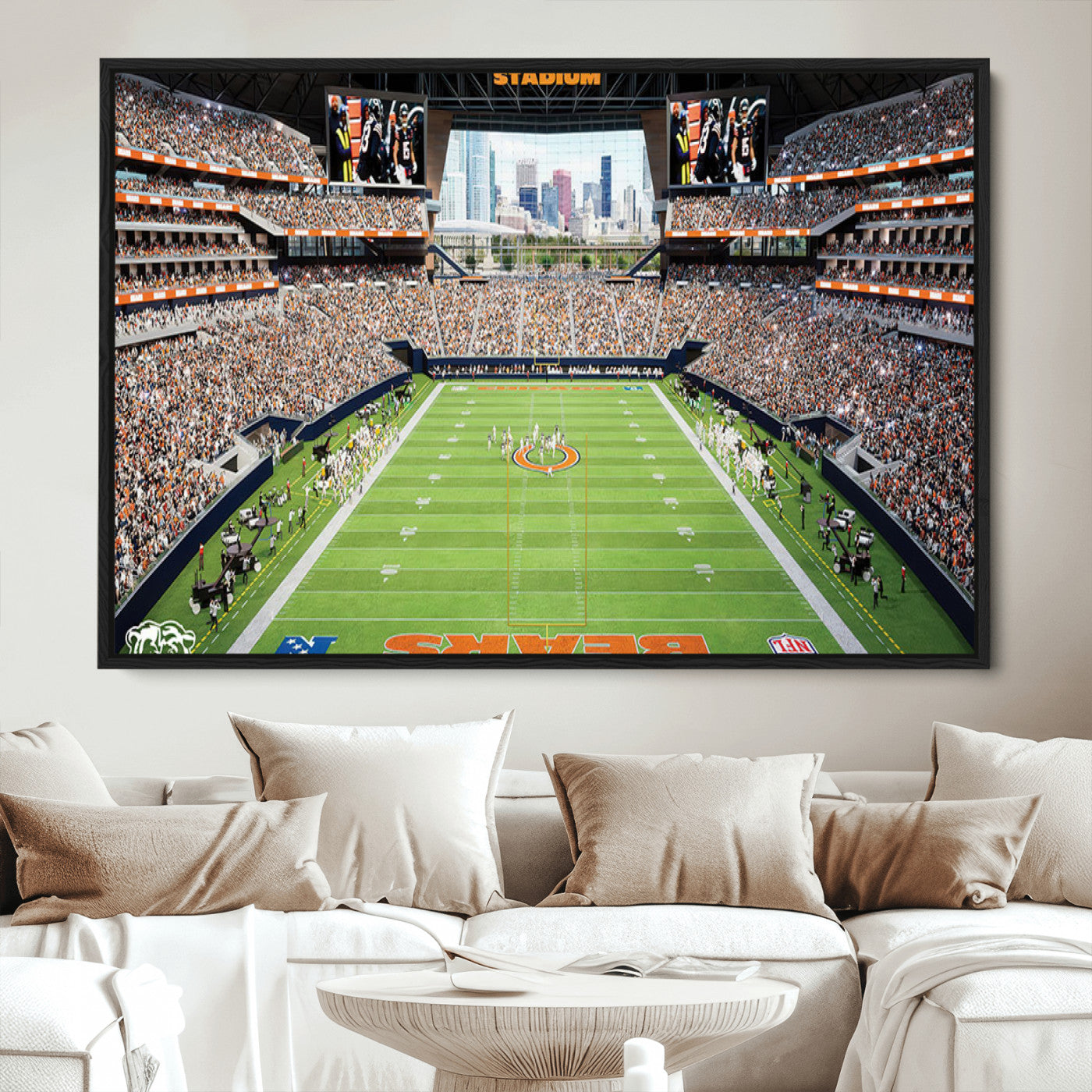 76935553-MGV-CV-36X24-Chicago Bears Soldiers Field Wall Art Canvas Print – Framed Football Stadium Artwork for Sports Fans, Soldier Field Skyline Canvas Decor for Game Room or Man Cave