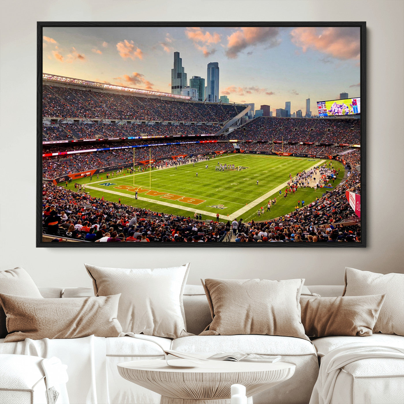 55377093-MGV-CV-36X24-Chicago Bears Soldiers Field Wall Art Canvas Print – Framed Football Stadium Artwork for Sports Fans, Soldier Field Skyline Canvas Decor for Game Room or Man Cave