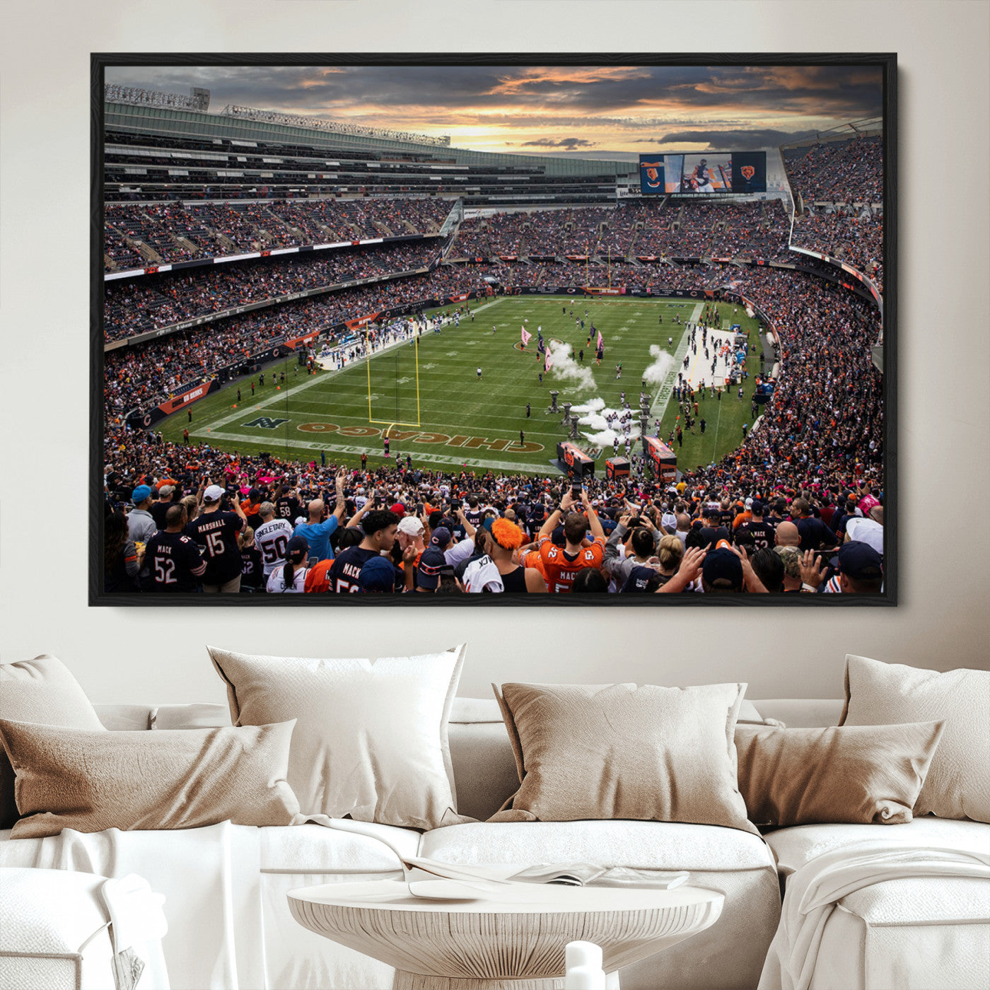 87578930-MGV-CV-36X24-Chicago Bears Soldiers Field Wall Art Canvas Print – Framed Football Stadium Artwork for Sports Fans, Soldier Field Skyline Canvas Decor for Game Room or Man Cave
