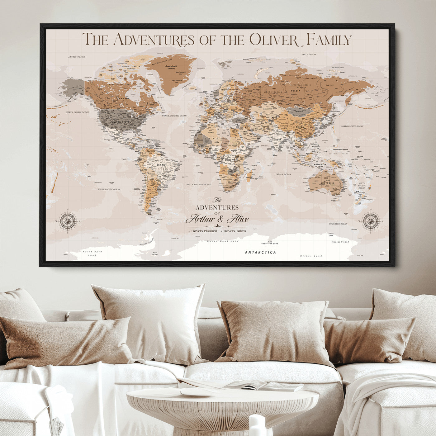 43101120-MGV-CV-36X24-World Travel Map with Pins – Push Pin Maps of Where I've Been, Framed Wall Map for Travel Memories, Old Style Decorative World Map - H10
