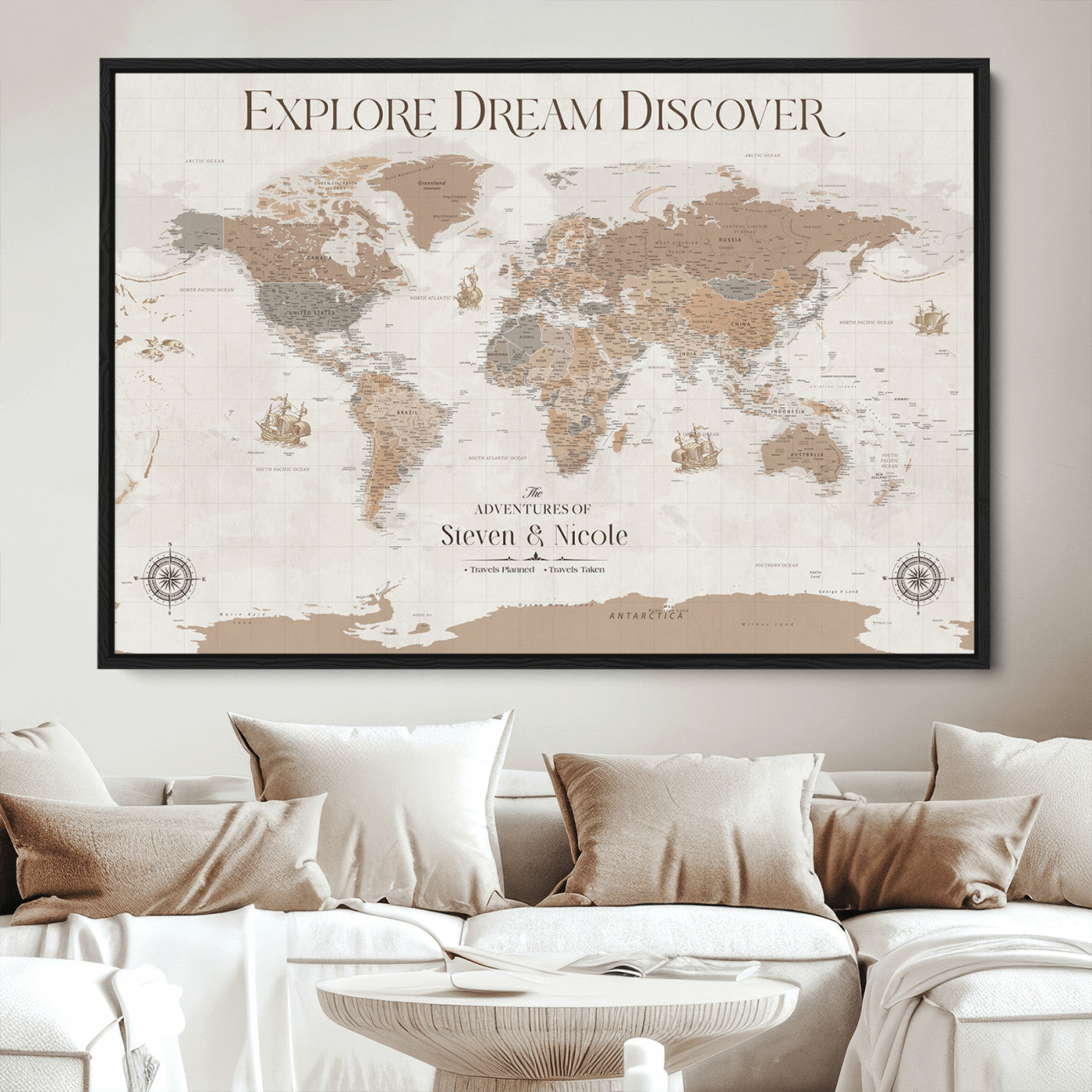 95738134-MGV-CV-36X24-Custom Push Pin World Map Wall Canvas Print – Personalized Travel Tracker with Pins – Framed Large Multi-Size Canvas for Home Office Decor