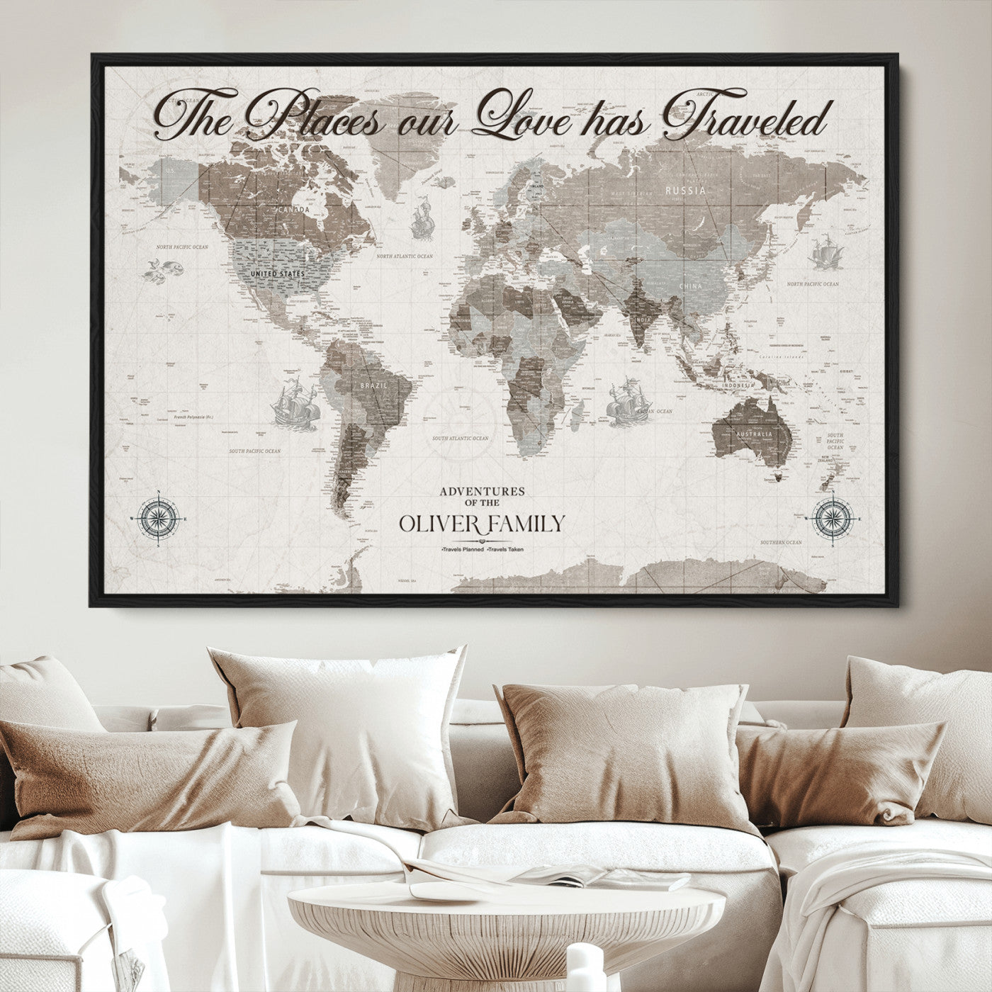 88245481-MGV-CV-36X24-Custom Push Pin World Map Wall Canvas Print – Personalized Travel Tracker with Pins – Framed Large Multi-Size Canvas for Home Office Decor
